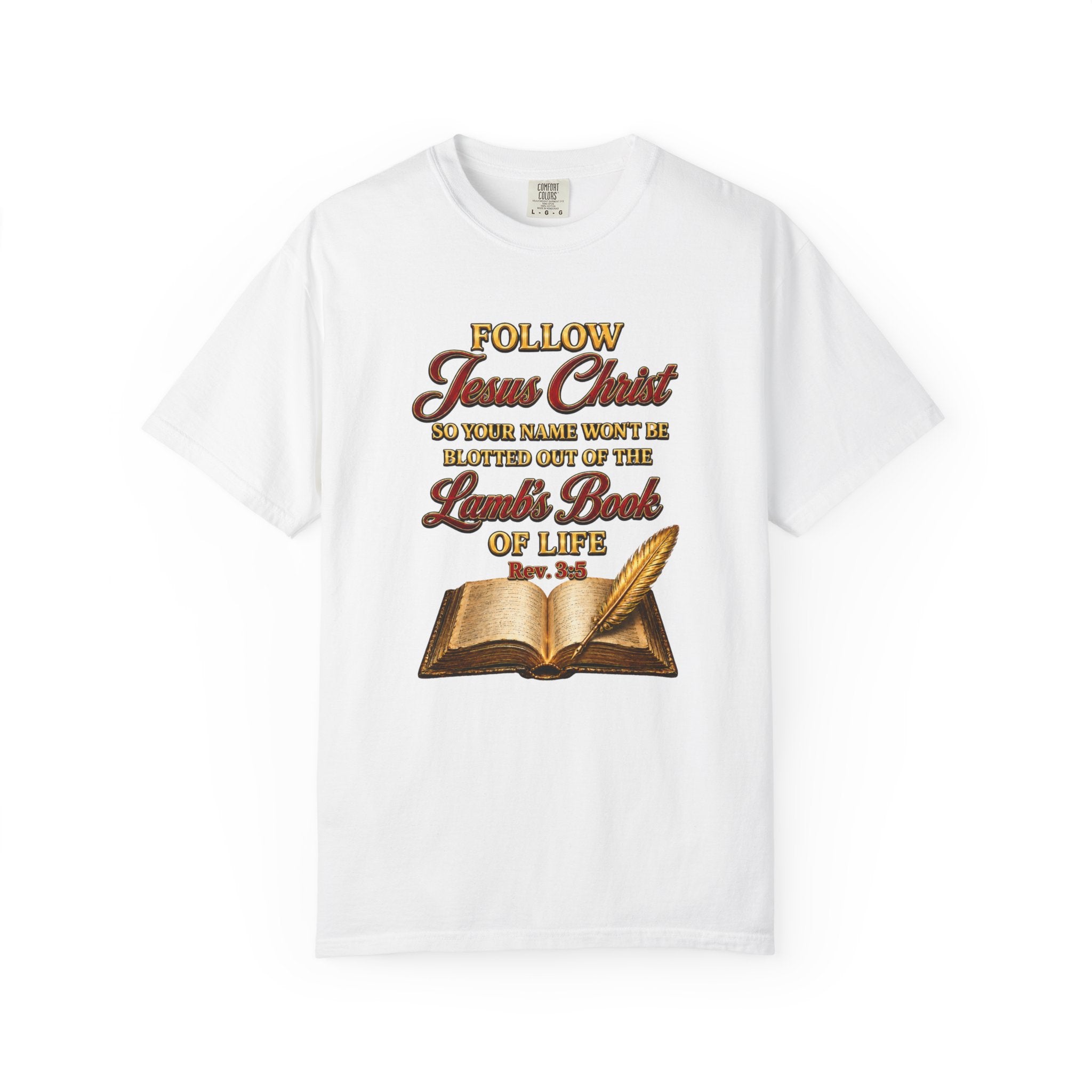 Christian T-Shirt - "Follow Jesus Christ" Bible Verse Graphic Tee (Book of Life)