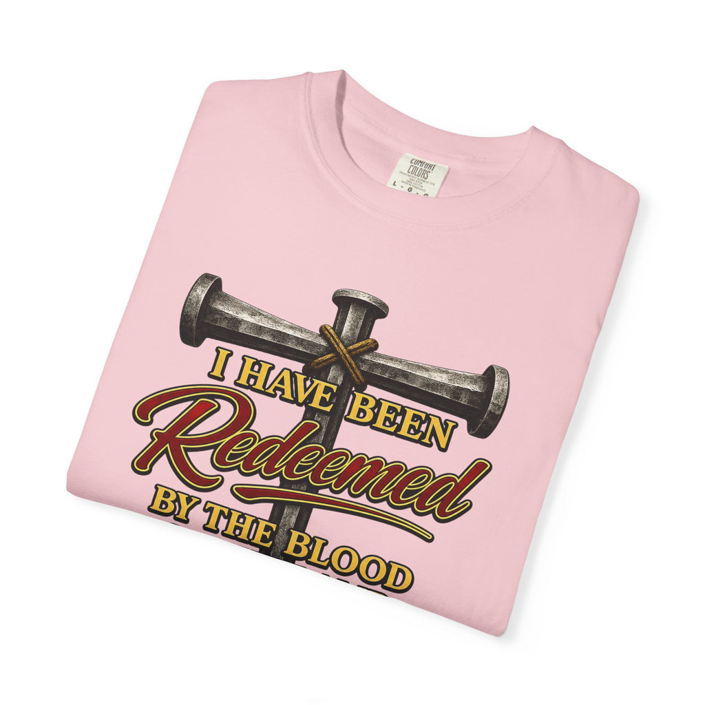 Redeemed by the Blood T-Shirt — Christian Cross & Nail Faith Tee (1 Peter 1:18-19)