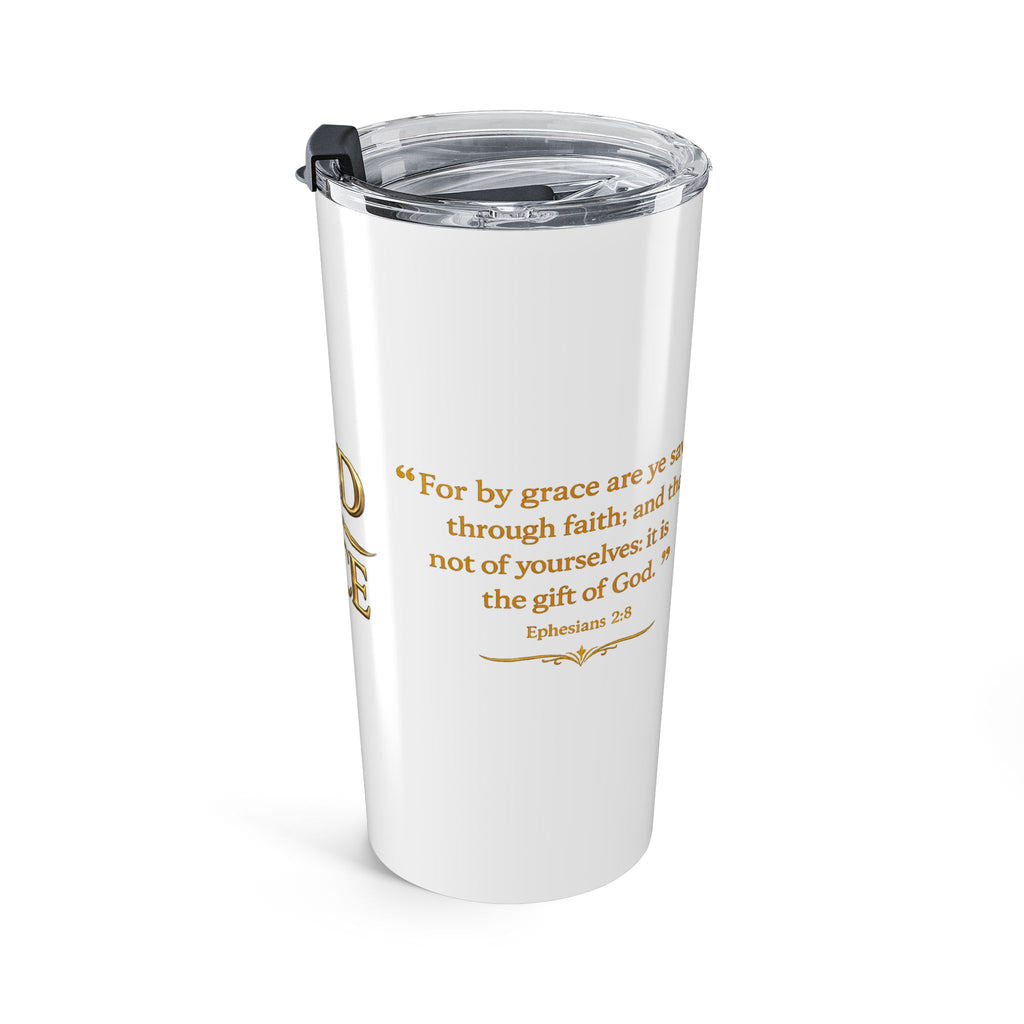 Saved by Grace 20oz Christian Tumbler — Faith Quote & Shield Design