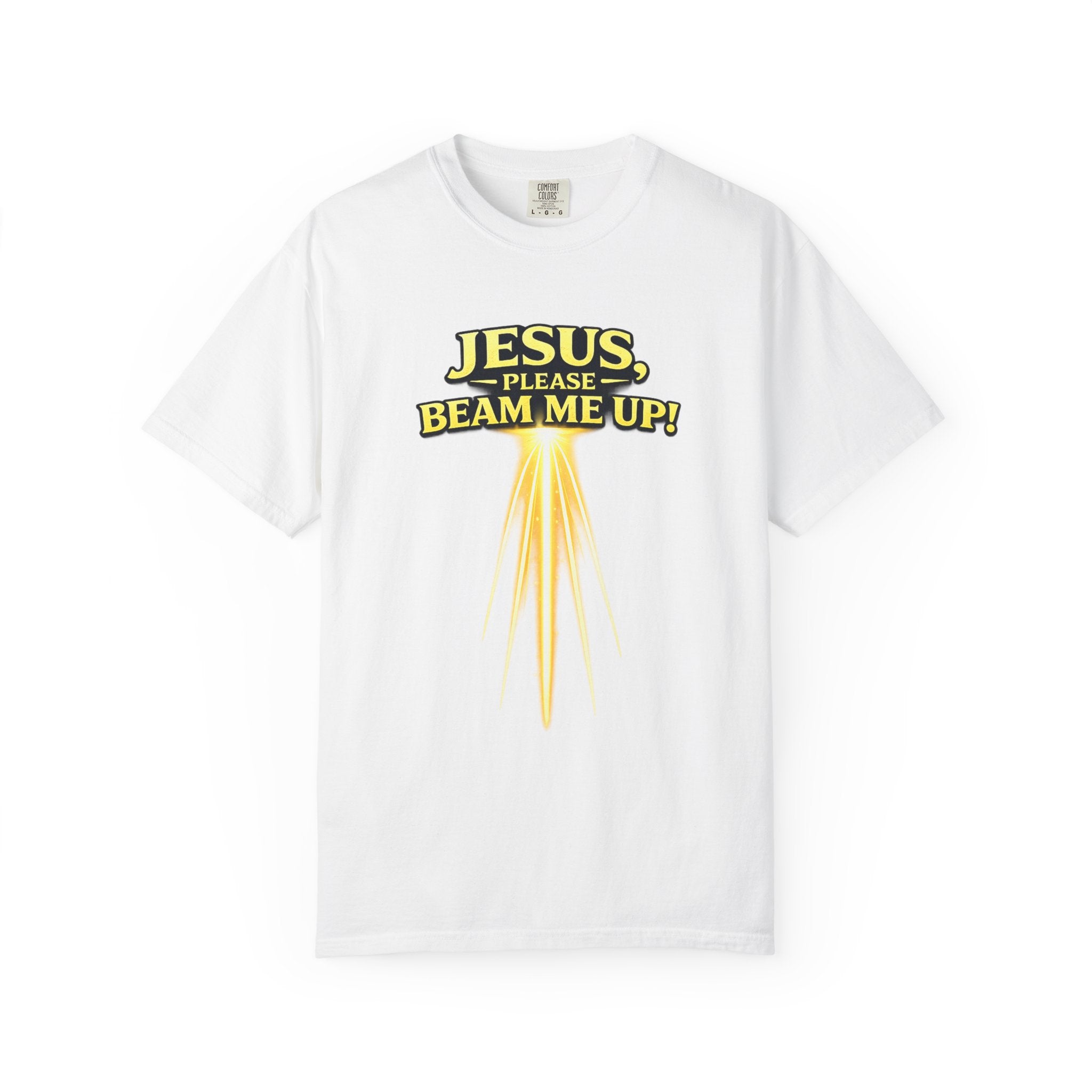 Jesus Please Beam Me Up T-Shirt — Christian Graphic Tee with Heavenly Beam