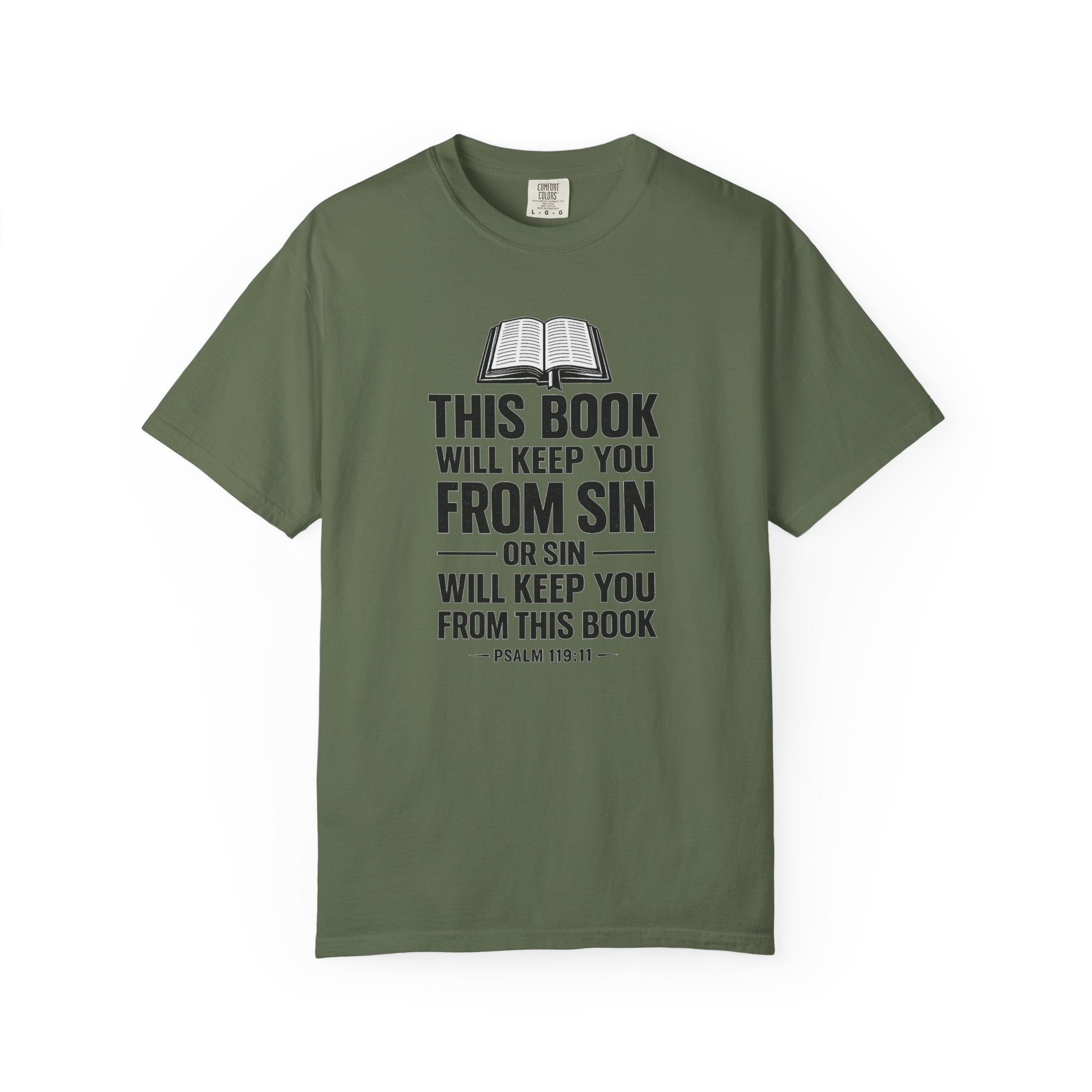 Religious T-Shirt — "This Book Will Keep You From Sin" Christian Bible Tee