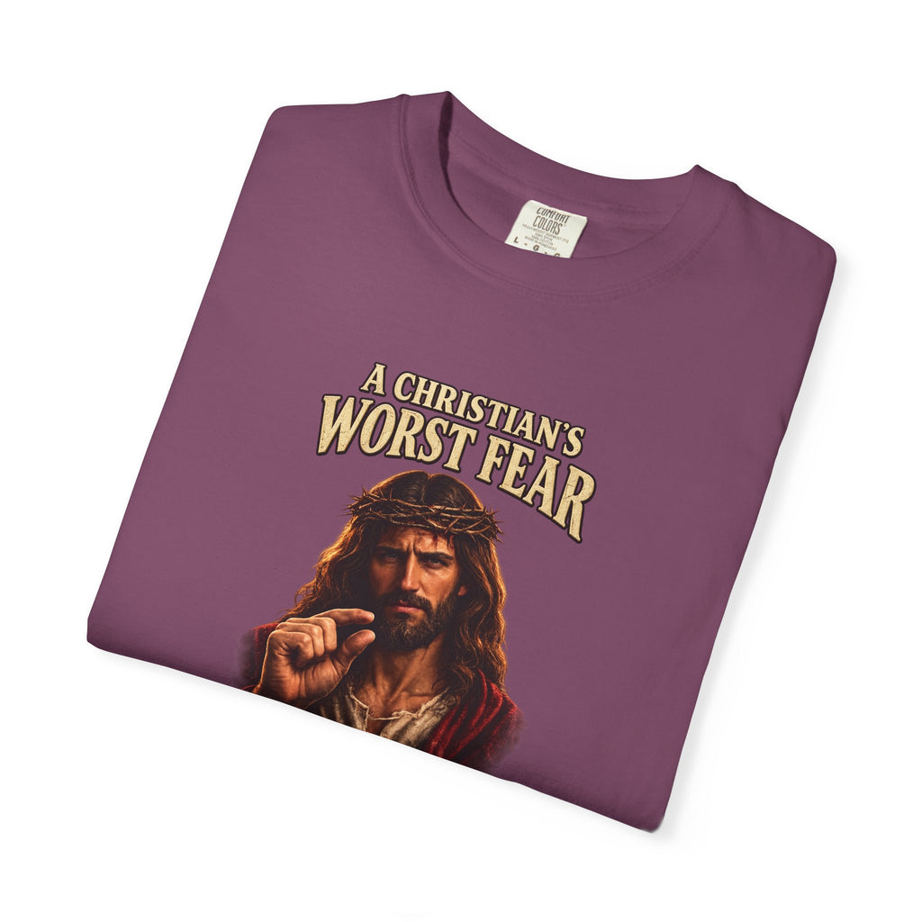 Christian T-Shirt "A Christian's Worst Fear" — Jesus Graphic Tee with "Full Armor of God" Back