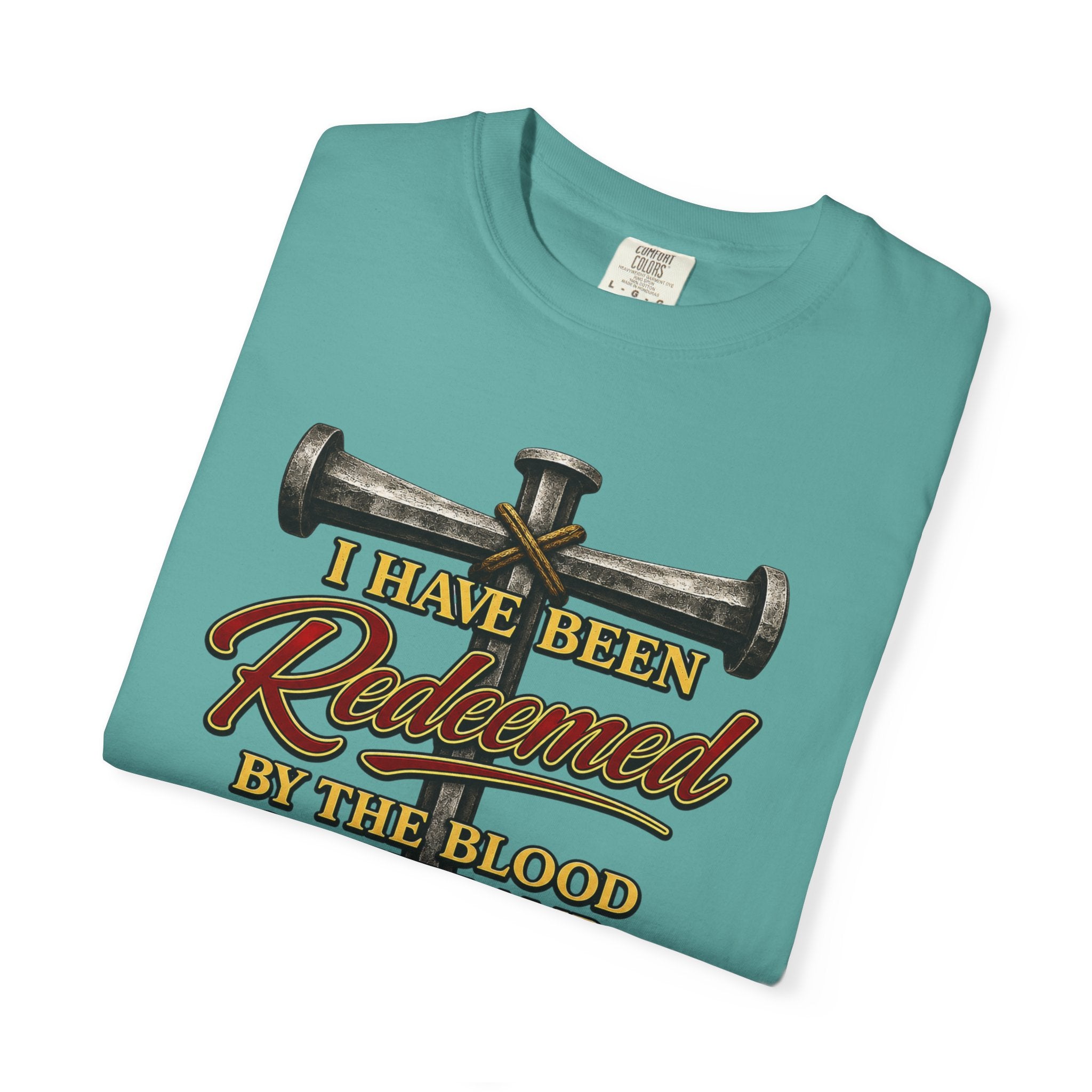 Redeemed by the Blood T-Shirt — Christian Cross & Nail Faith Tee (1 Peter 1:18-19)
