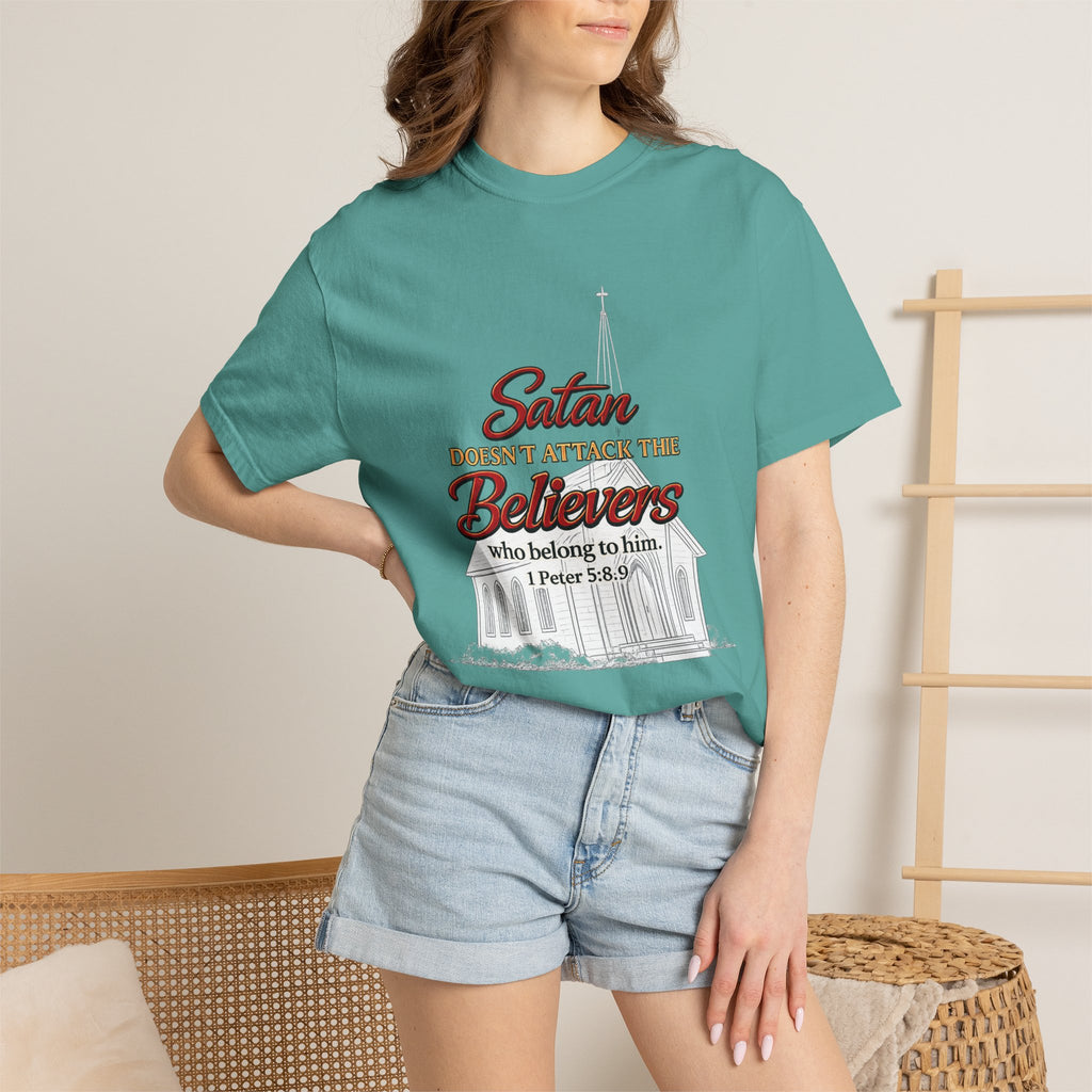 Christian Statement T-Shirt — "Satan Doesn't Attack the Believers" Church Scripture Tee