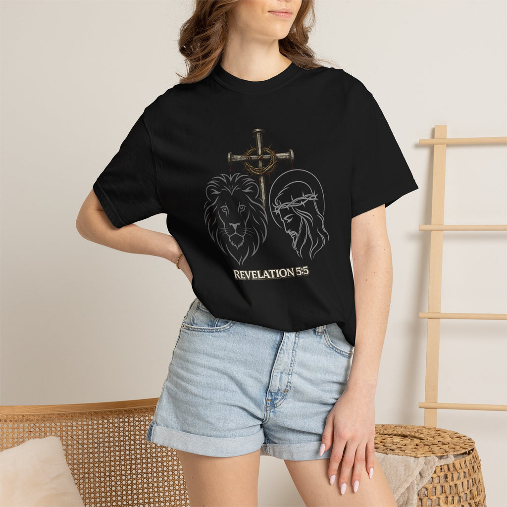 Christian Lion & Cross T-Shirt — 'Revelation 5' Faith Graphic Tee