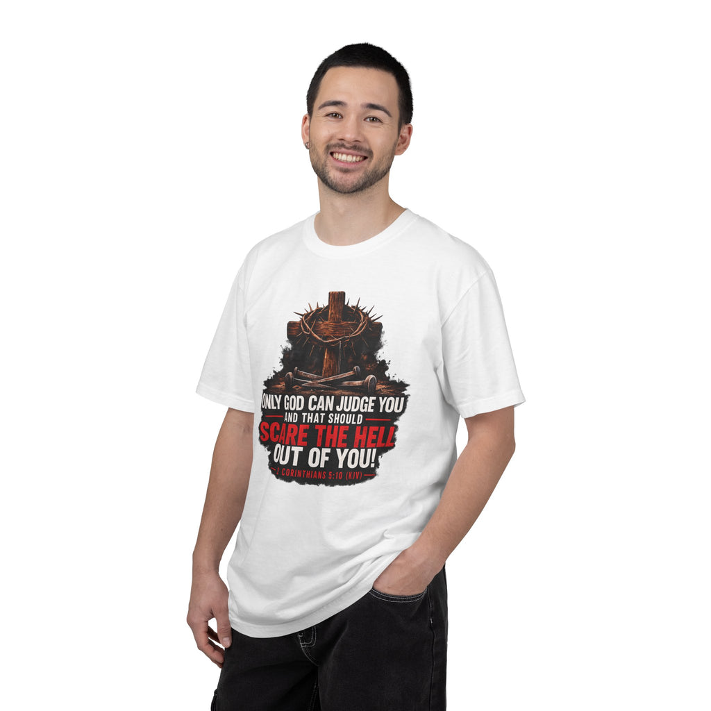 Graphic T-Shirt — "Only God Can Judge You" Cross & Crown Faith Tee