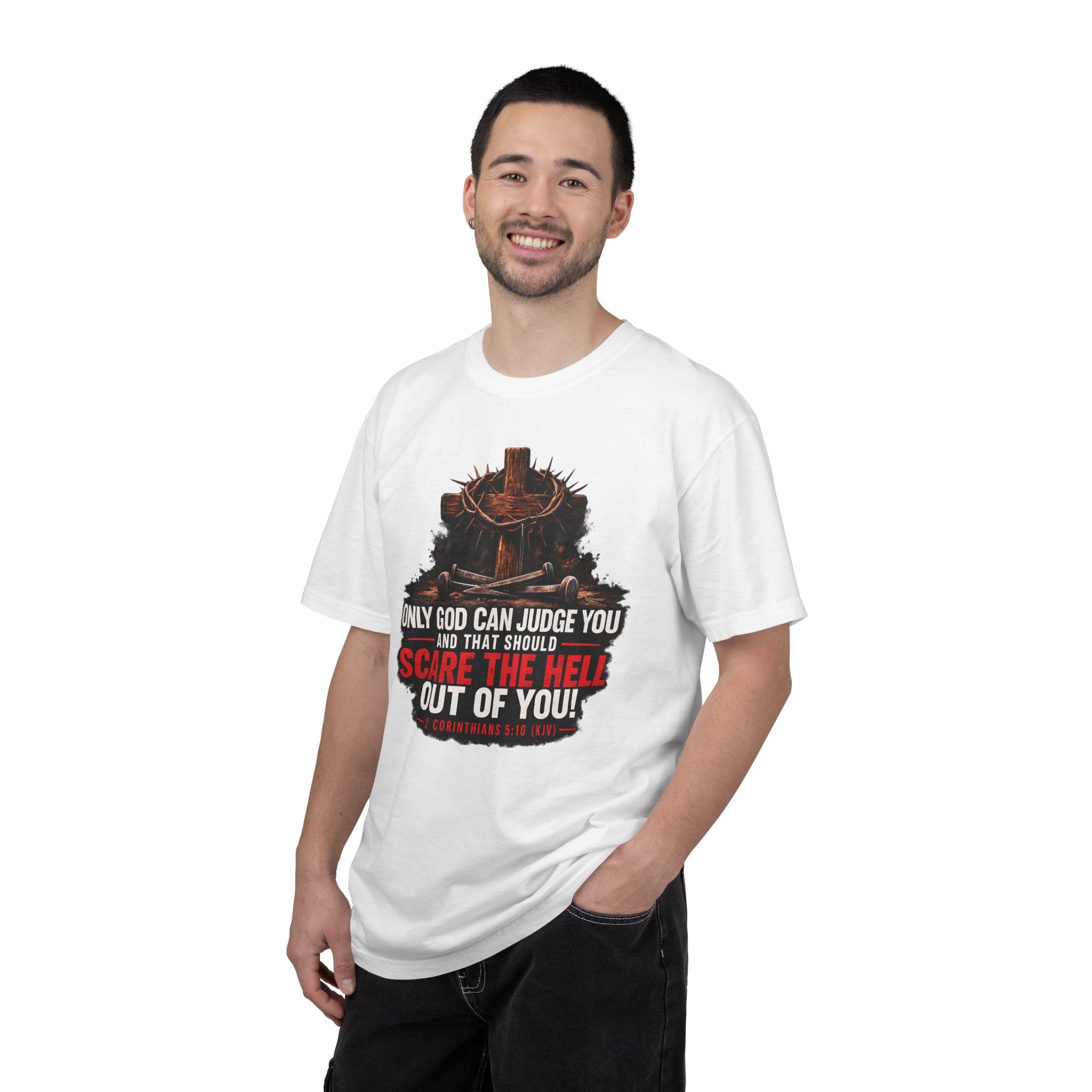 Graphic T-Shirt — "Only God Can Judge You" Cross & Crown Faith Tee