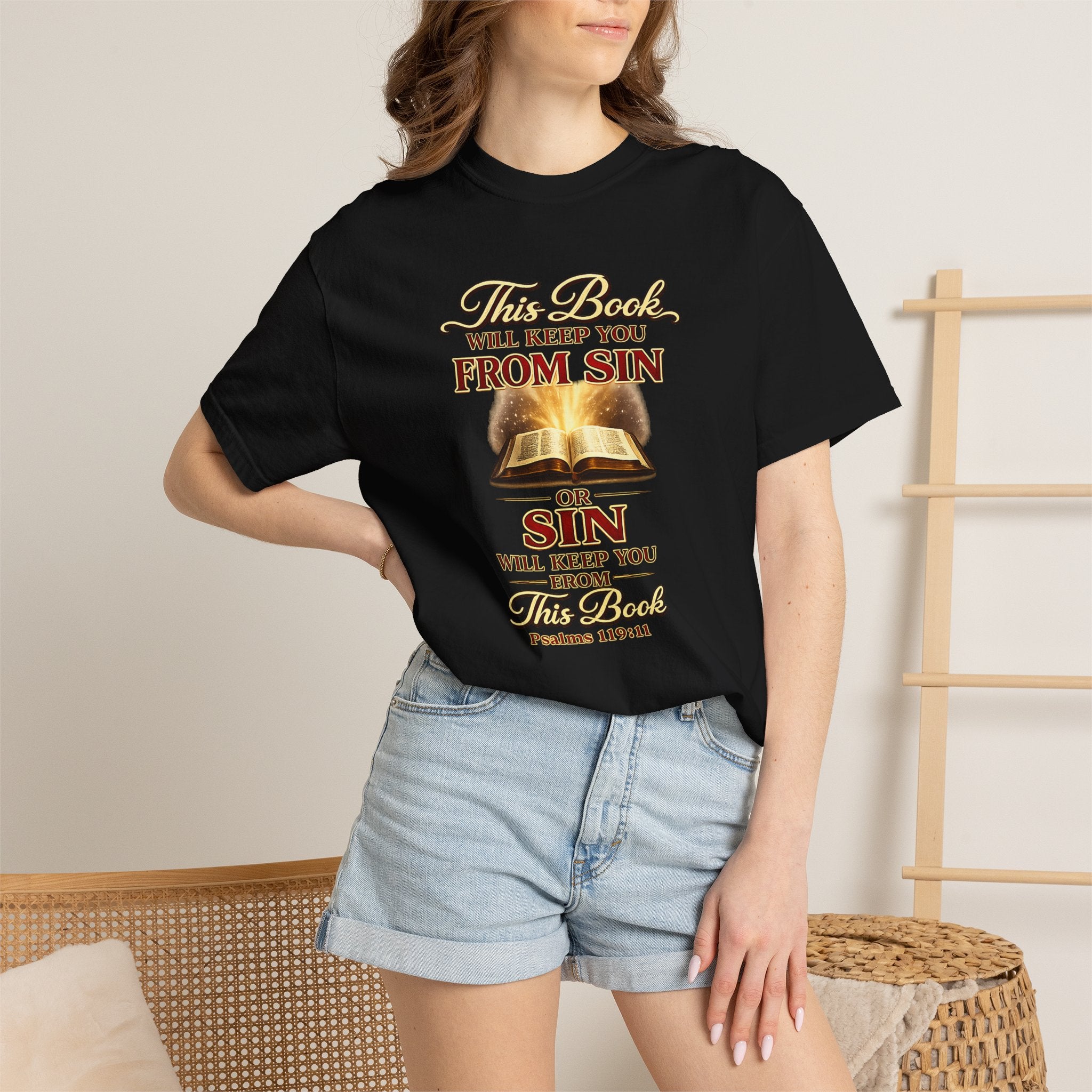 Bible Verse T-Shirt — "This Book Will Keep You From Sin" Psalm 119:11 Christian Tee