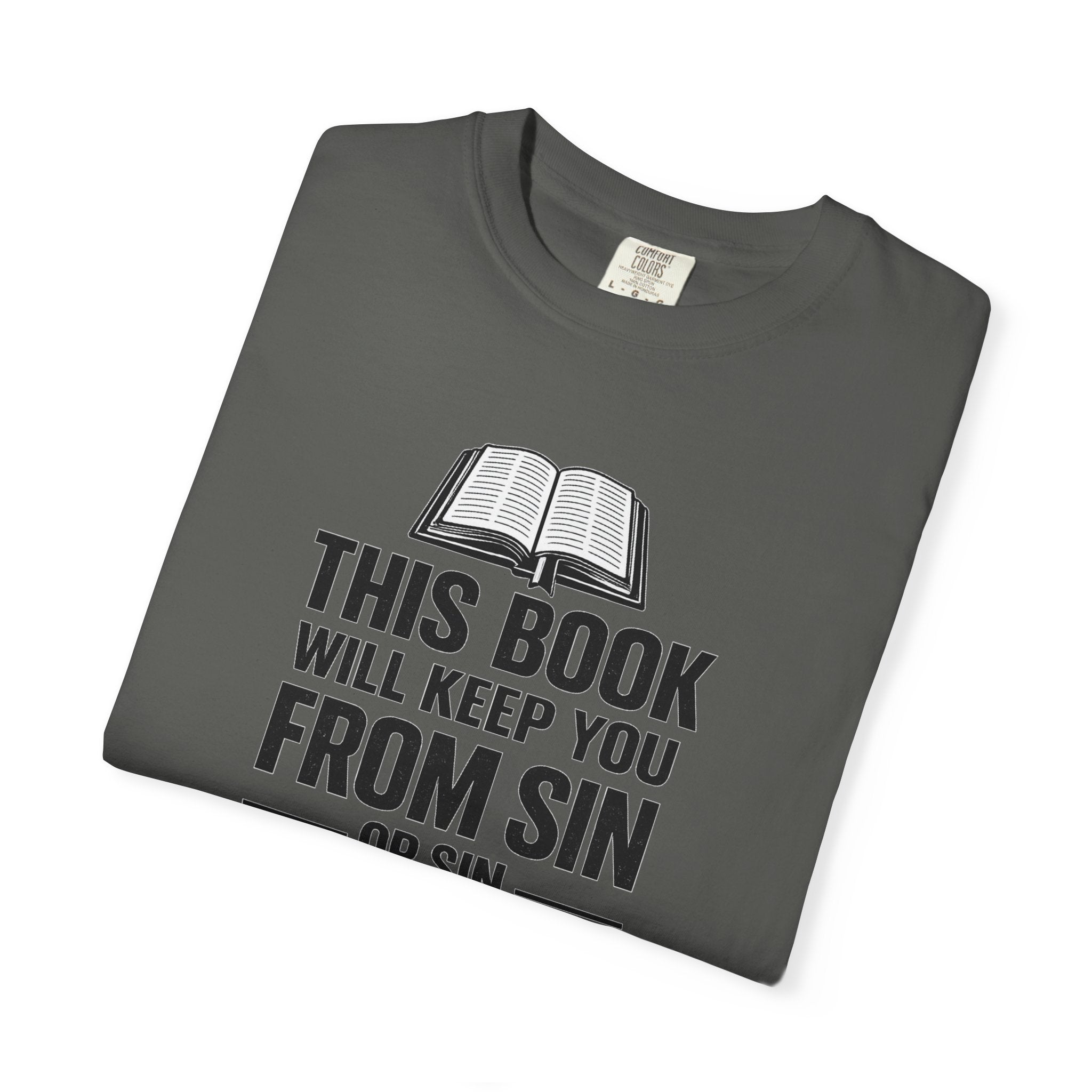 Religious T-Shirt — "This Book Will Keep You From Sin" Christian Bible Tee