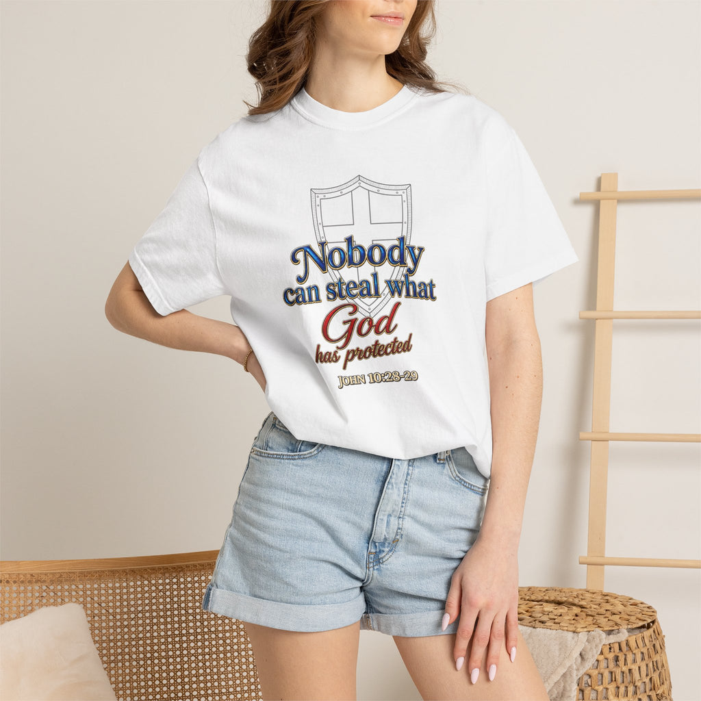 Faith Shield T‑Shirt — "Nobody Can Steal What God Has Protected" Christian Tee