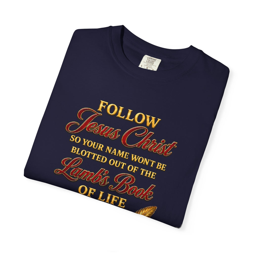Christian T-Shirt - "Follow Jesus Christ" Bible Verse Graphic Tee (Book of Life)