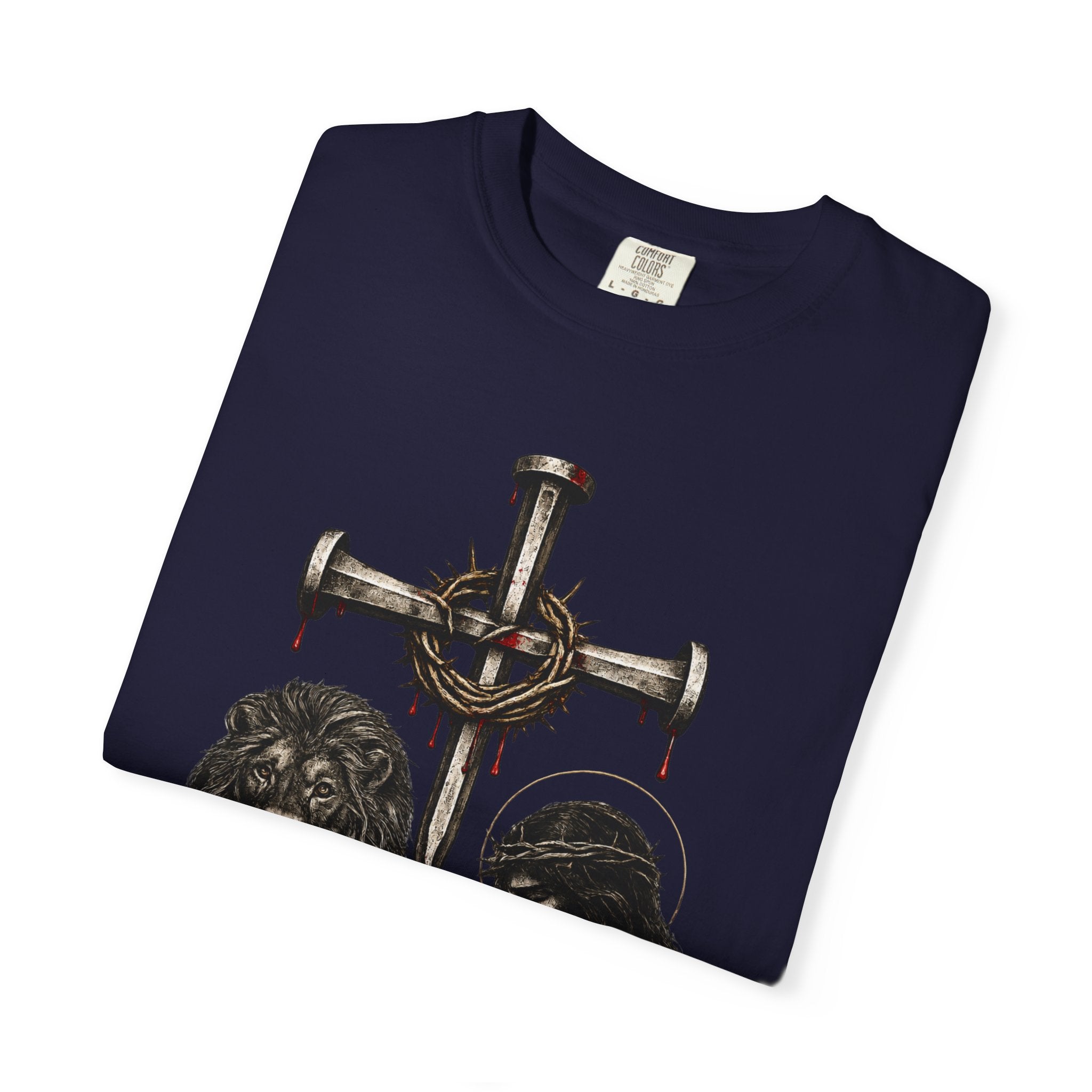 Revelation 5:5 Christian T-Shirt — Lion & Lamb Cross Design