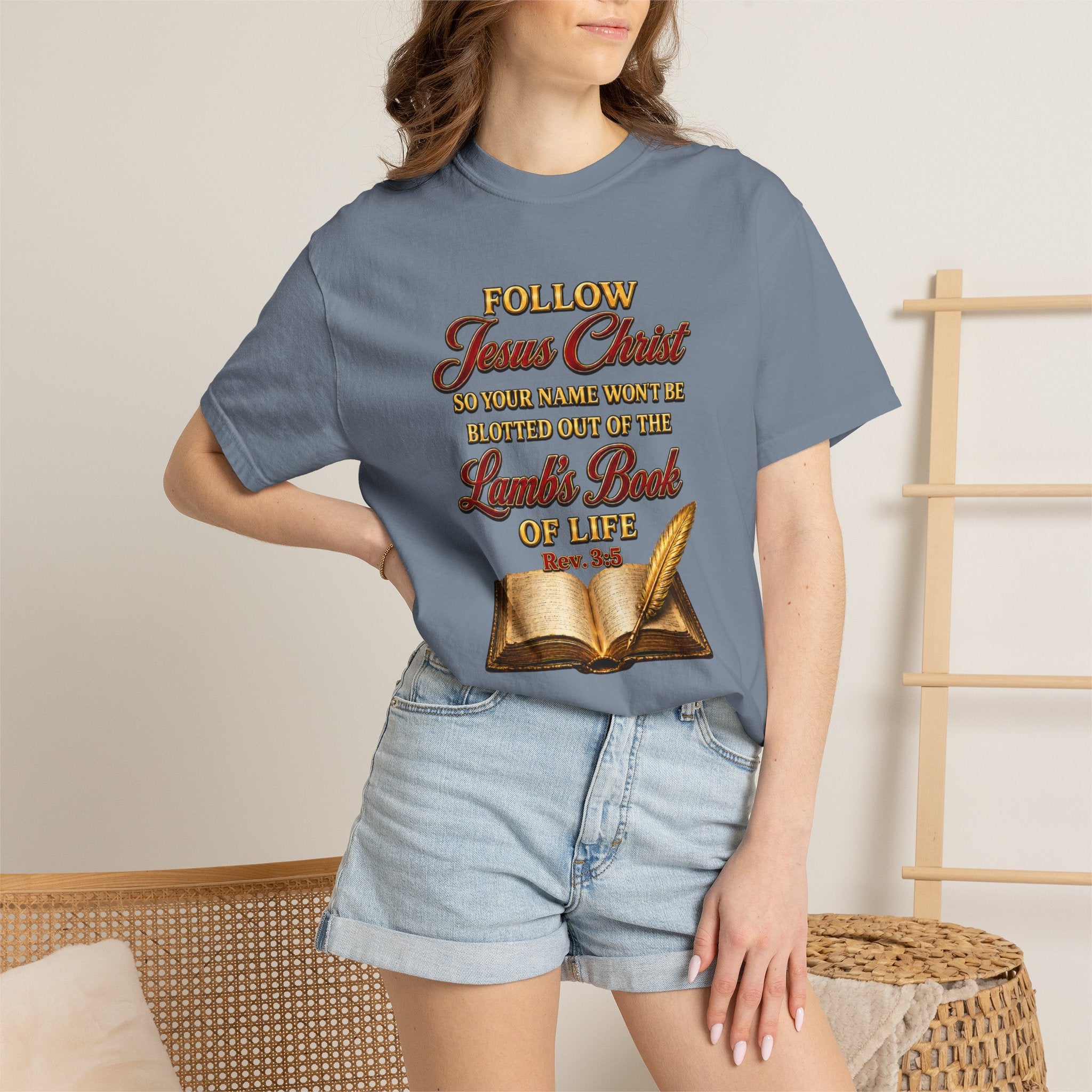 Christian T-Shirt - "Follow Jesus Christ" Bible Verse Graphic Tee (Book of Life)