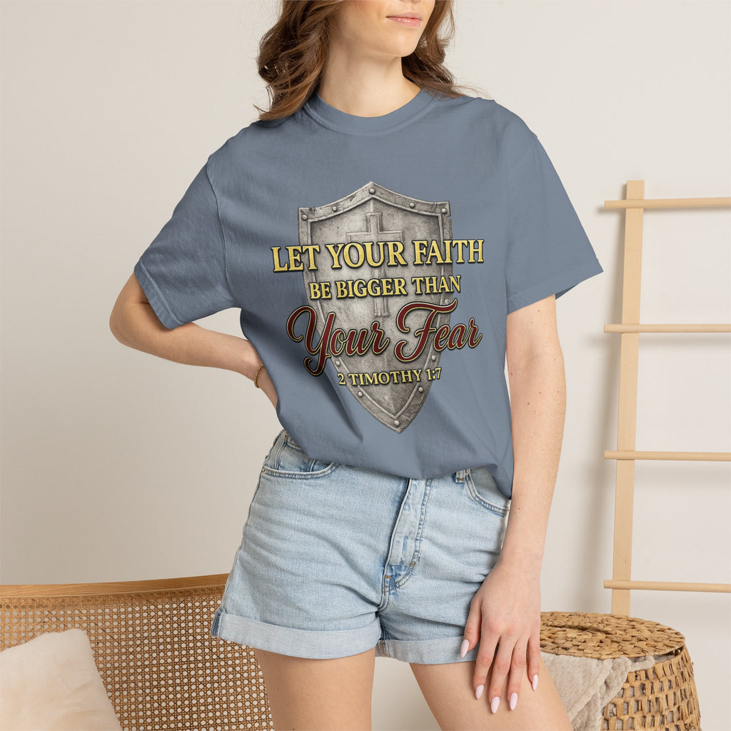 Faith Shield T-Shirt — "Let Your Faith Be Bigger Than Your Fear" Inspirational Christian Tee