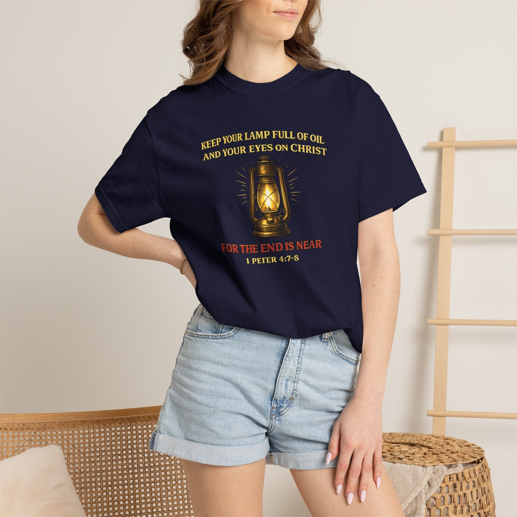 Christian Lantern T-Shirt — "Keep Your Lamp Full of Oil" Scripture Tee