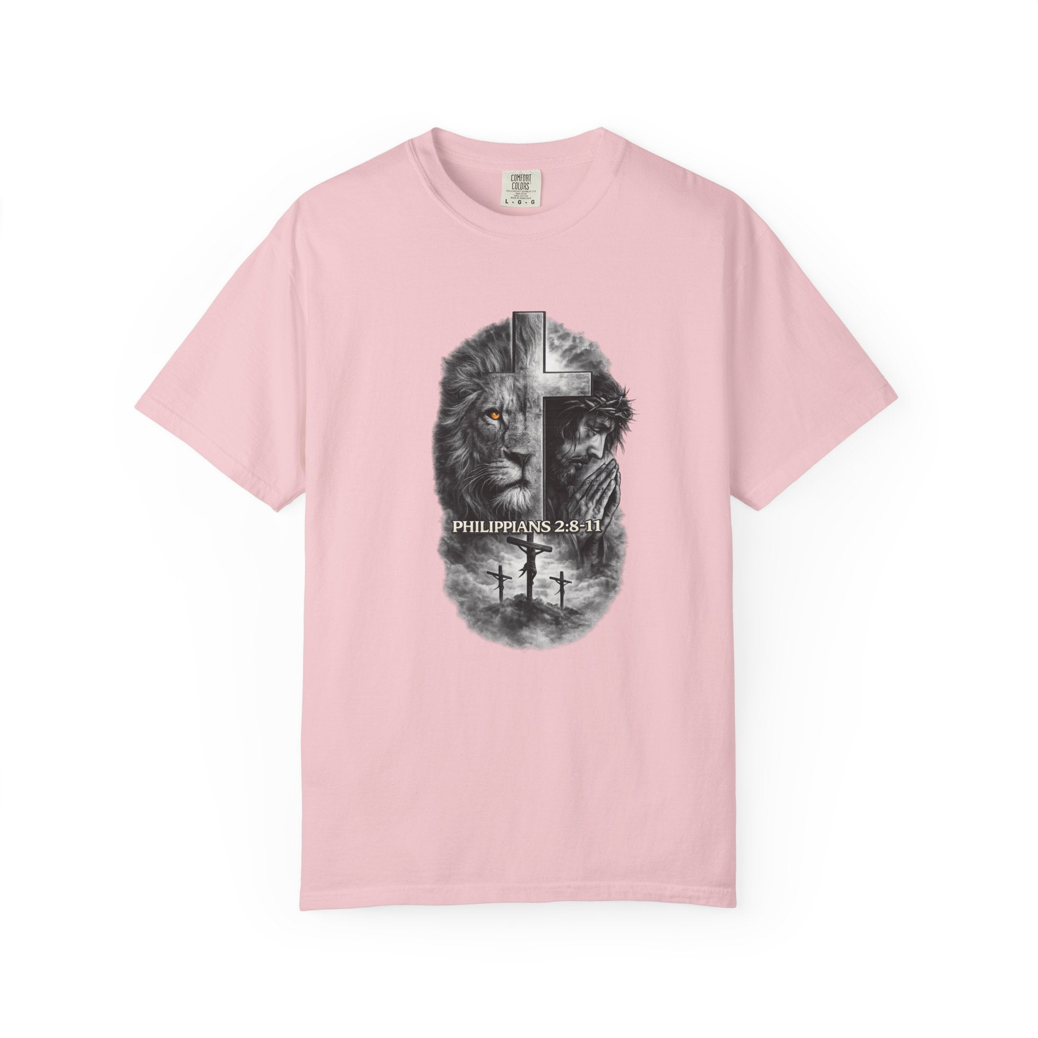 Christian Lion Cross T-Shirt — Philippians 2:8 Faith Graphic Tee