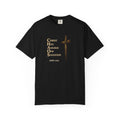 Christian Cross T-Shirt — "Christ Has Answered Our Salvation" Faith Tee (Back: "Full Armor of God")