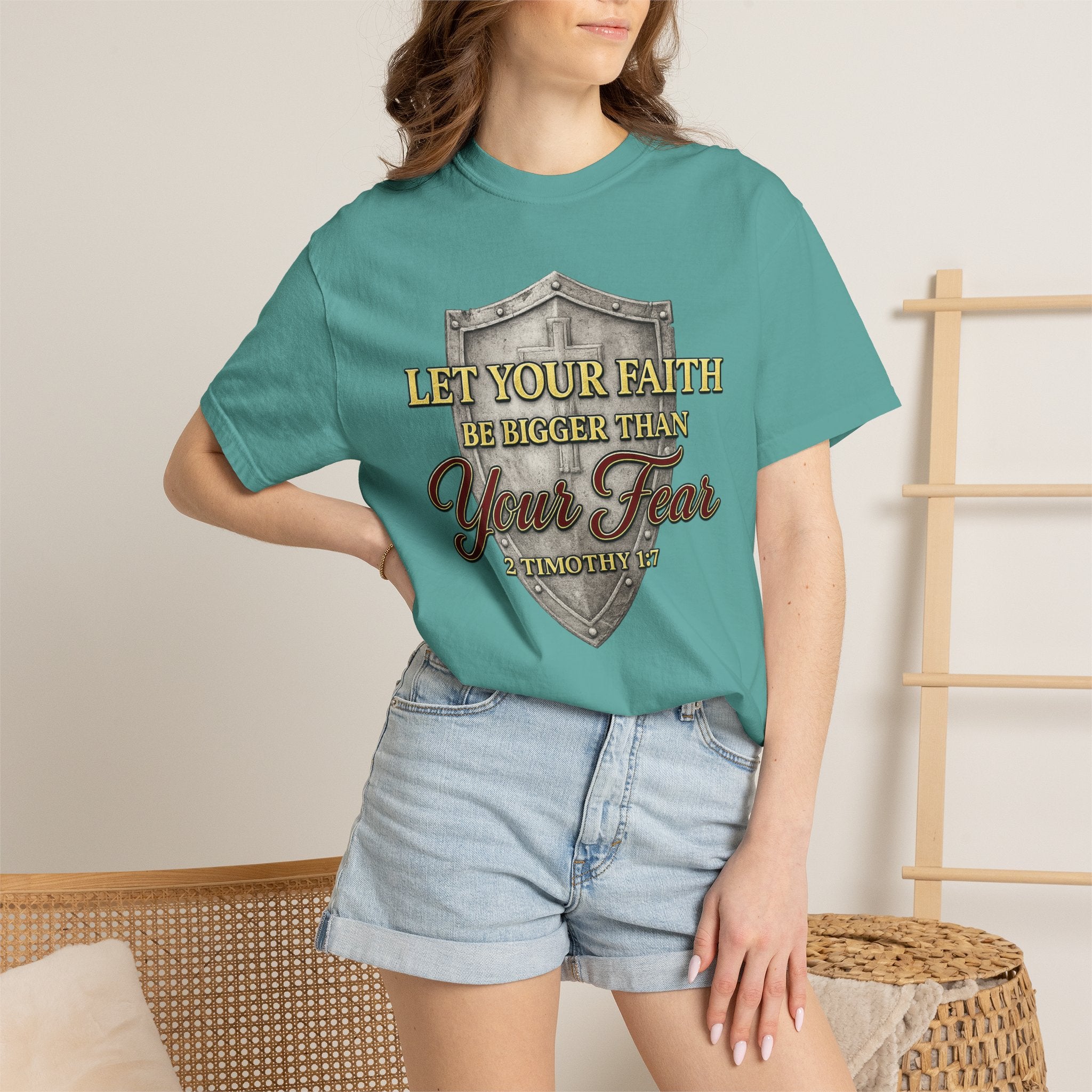 Faith Shield T-Shirt — "Let Your Faith Be Bigger Than Your Fear" Inspirational Christian Tee