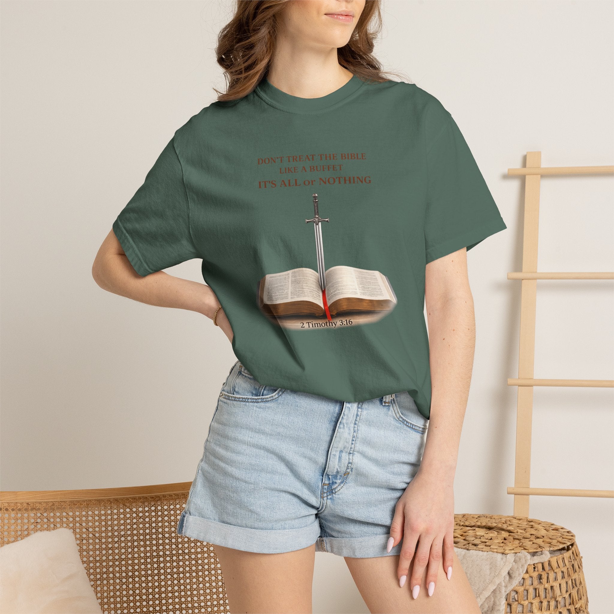 Bible & Sword T‑Shirt — Faith, Justice & Courage Christian Tee