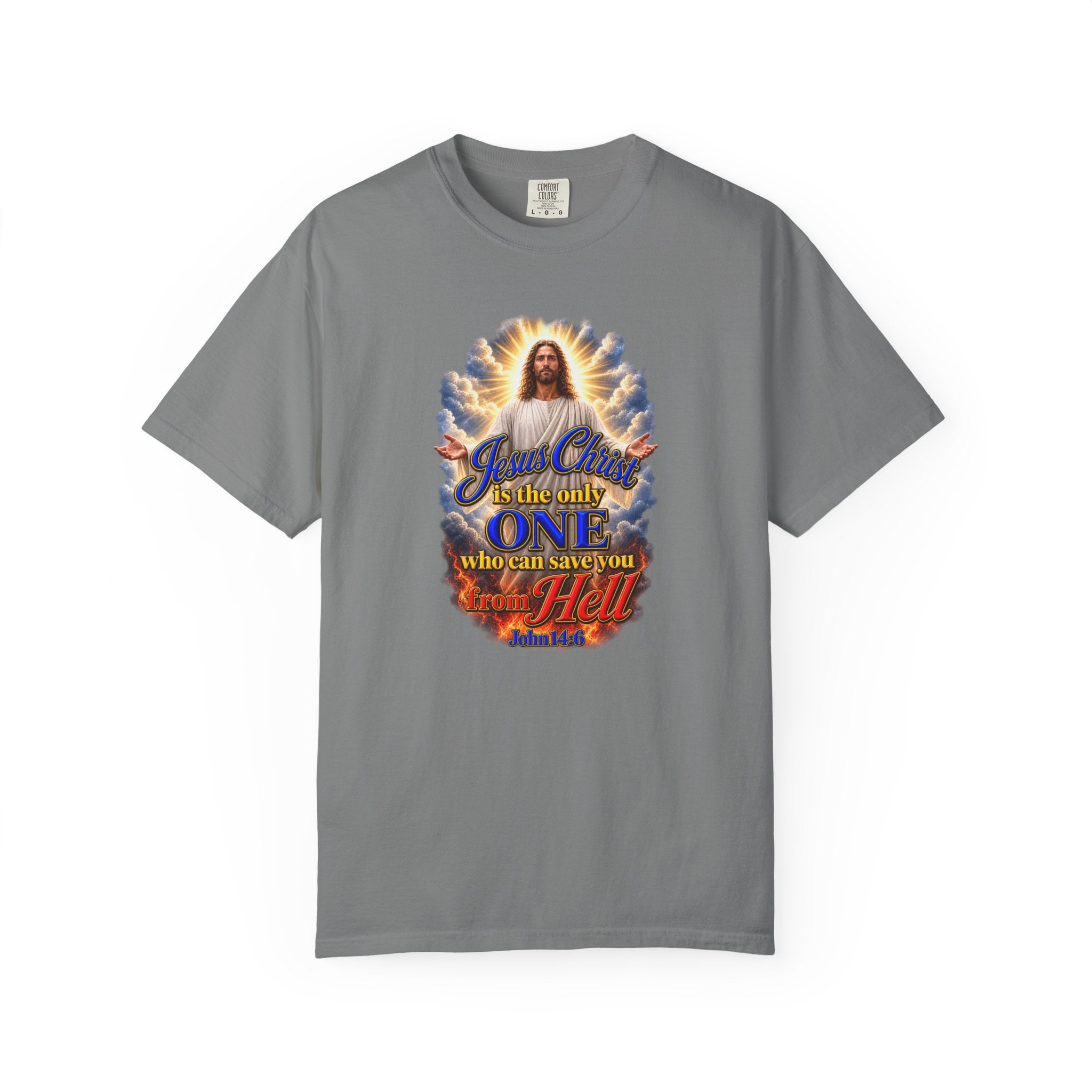 Christian Jesus Graphic T‑Shirt — "Jesus Christ is the only one who can save you from Hell" (Full Armor of God, Religious Faith Tee)