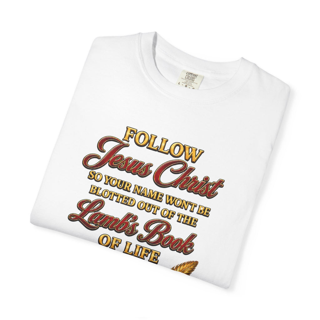 Christian T-Shirt - "Follow Jesus Christ" Bible Verse Graphic Tee (Book of Life)