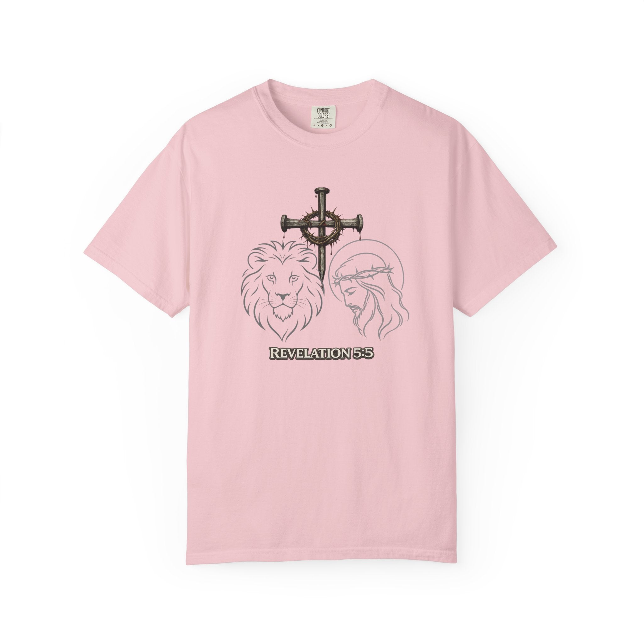 Christian Lion & Cross T-Shirt — 'Revelation 5' Faith Graphic Tee
