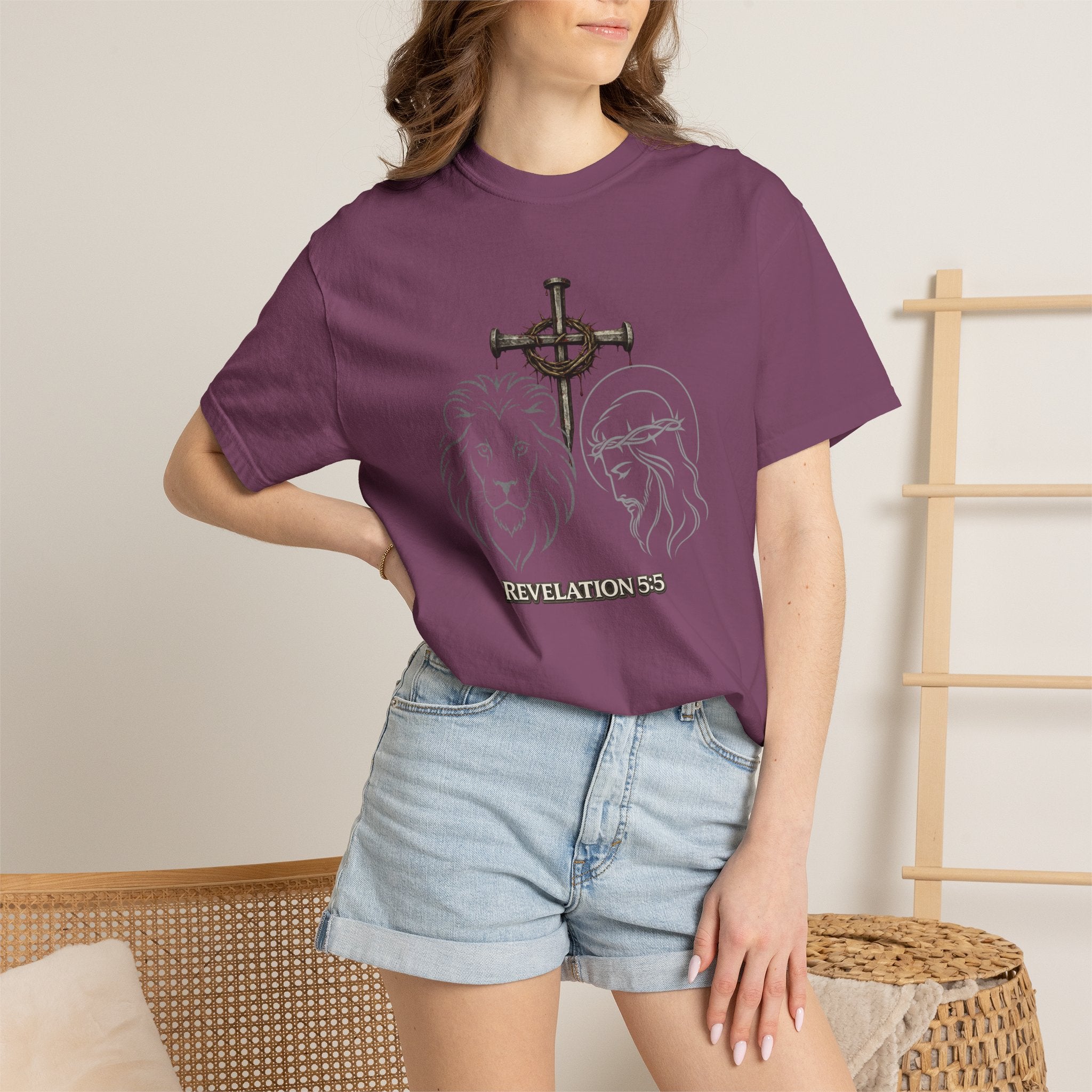 Christian Lion & Cross T-Shirt — 'Revelation 5' Faith Graphic Tee