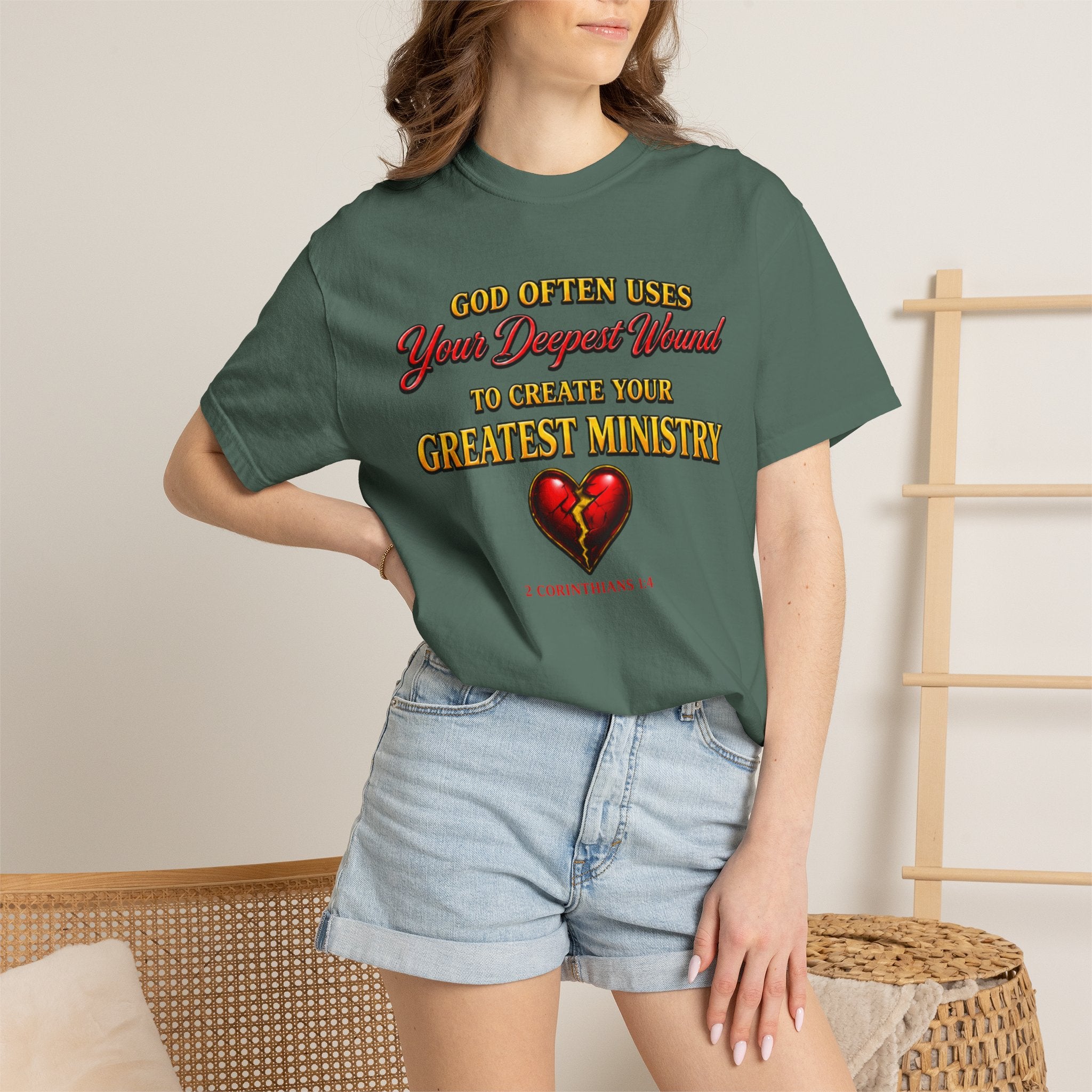 Christian Inspirational T-Shirt — "God Often Uses Your Deepest Wound to Create Your Greatest Ministry"