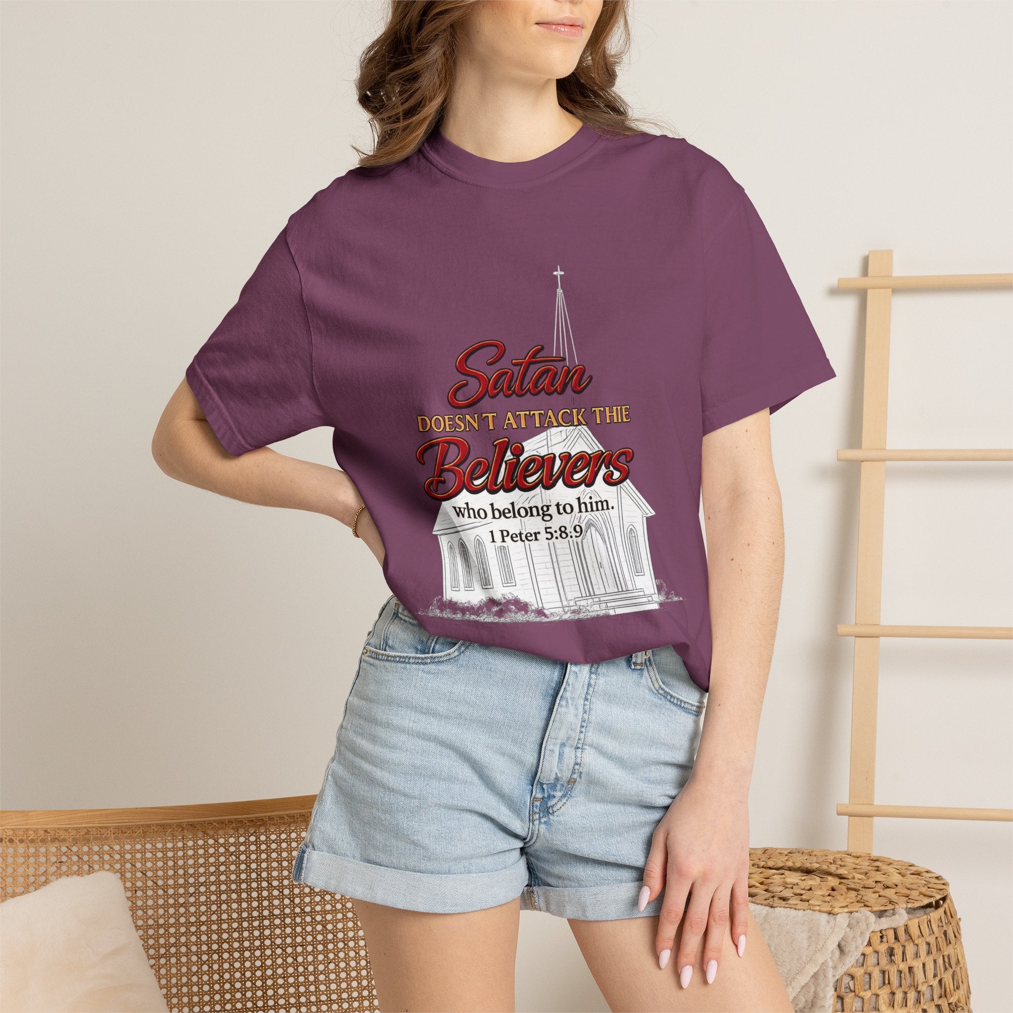 Christian Statement T-Shirt — "Satan Doesn't Attack the Believers" Church Scripture Tee