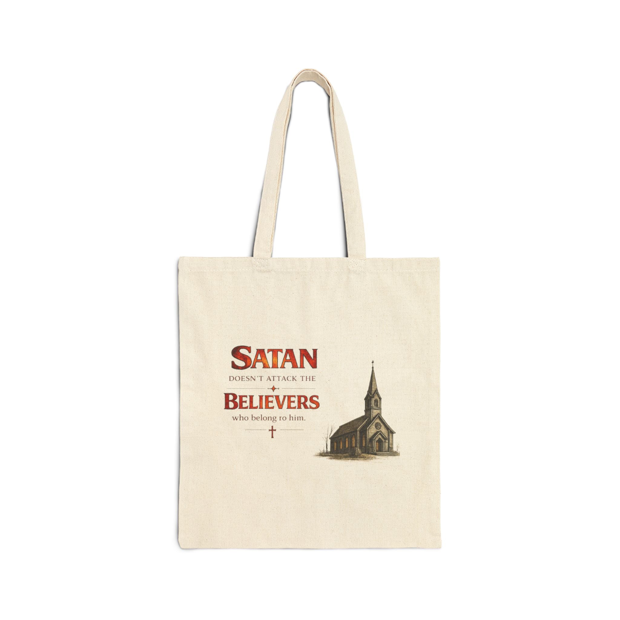 Tote Bag — “Satan Believers” Church Illustration Cotton Canvas Tote