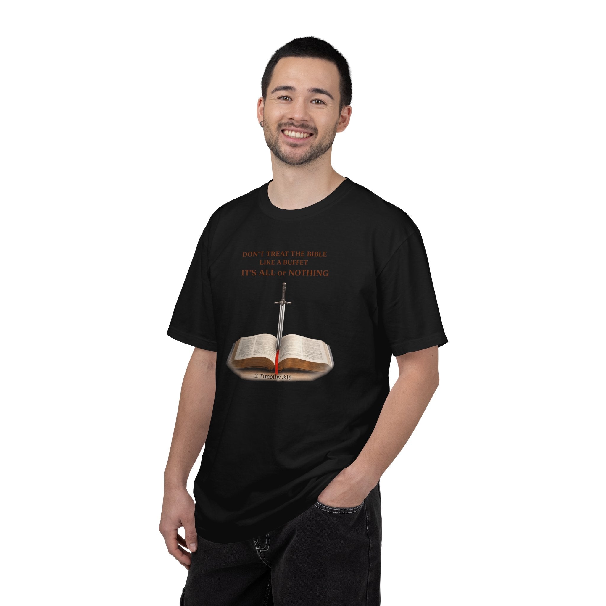 Bible & Sword T‑Shirt — Faith, Justice & Courage Christian Tee