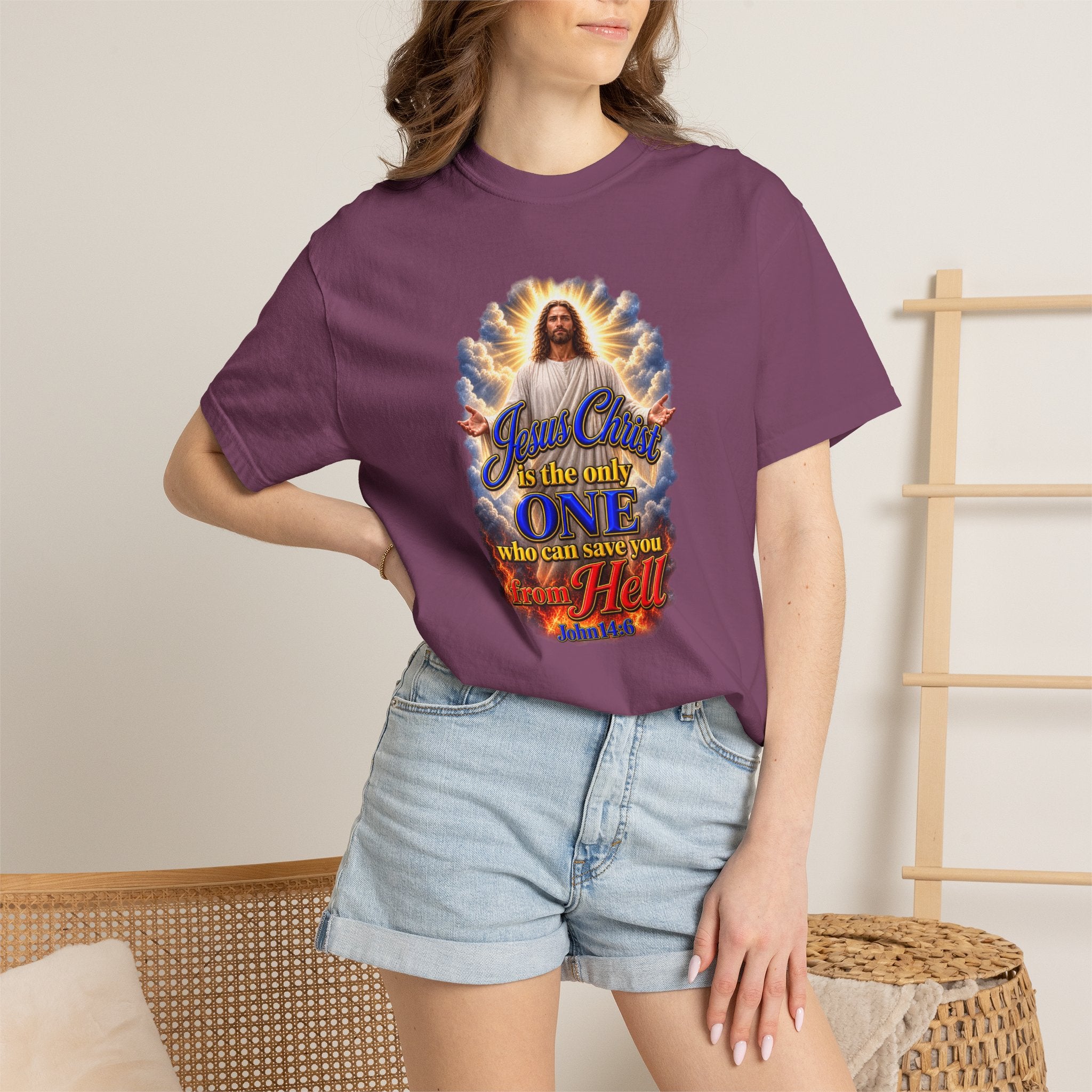 Christian Jesus Graphic T‑Shirt — "Jesus Christ is the only one who can save you from Hell" (Full Armor of God, Religious Faith Tee)