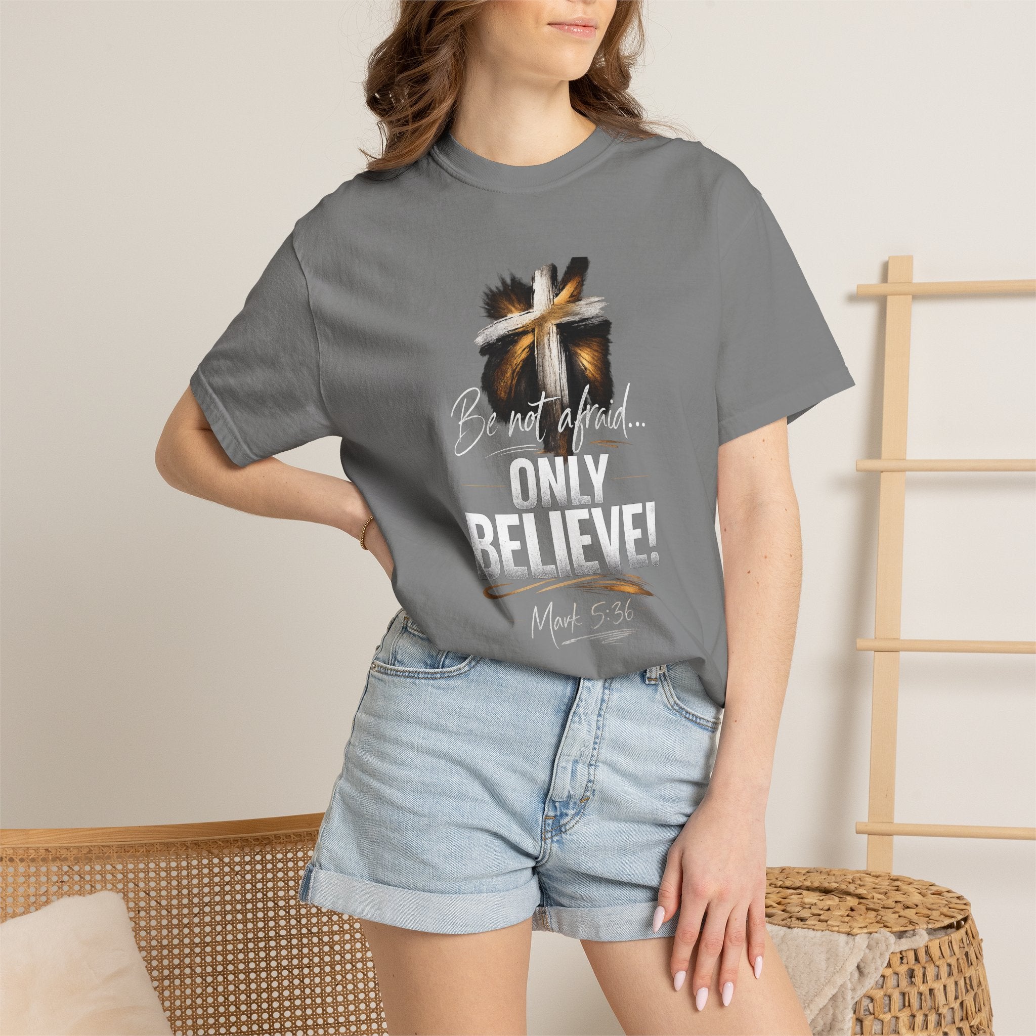 Only Believe! Christian Cross T-Shirt — Be Not Afraid - Dark Colors