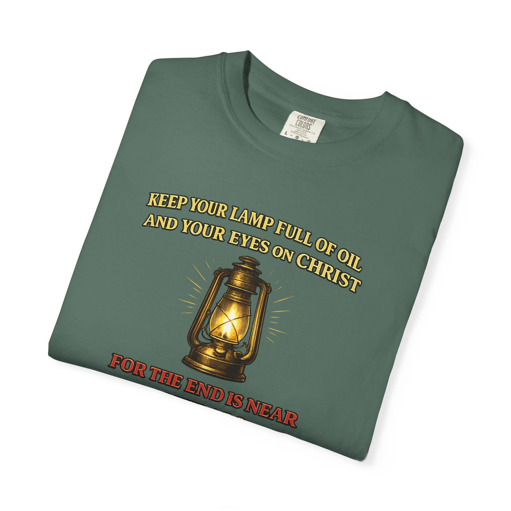 Christian Lantern T-Shirt — "Keep Your Lamp Full of Oil" Scripture Tee
