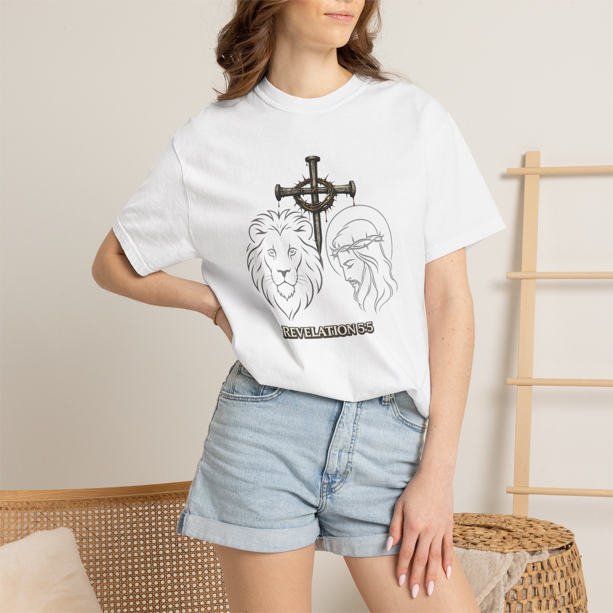 Christian Lion & Cross T-Shirt — 'Revelation 5' Faith Graphic Tee