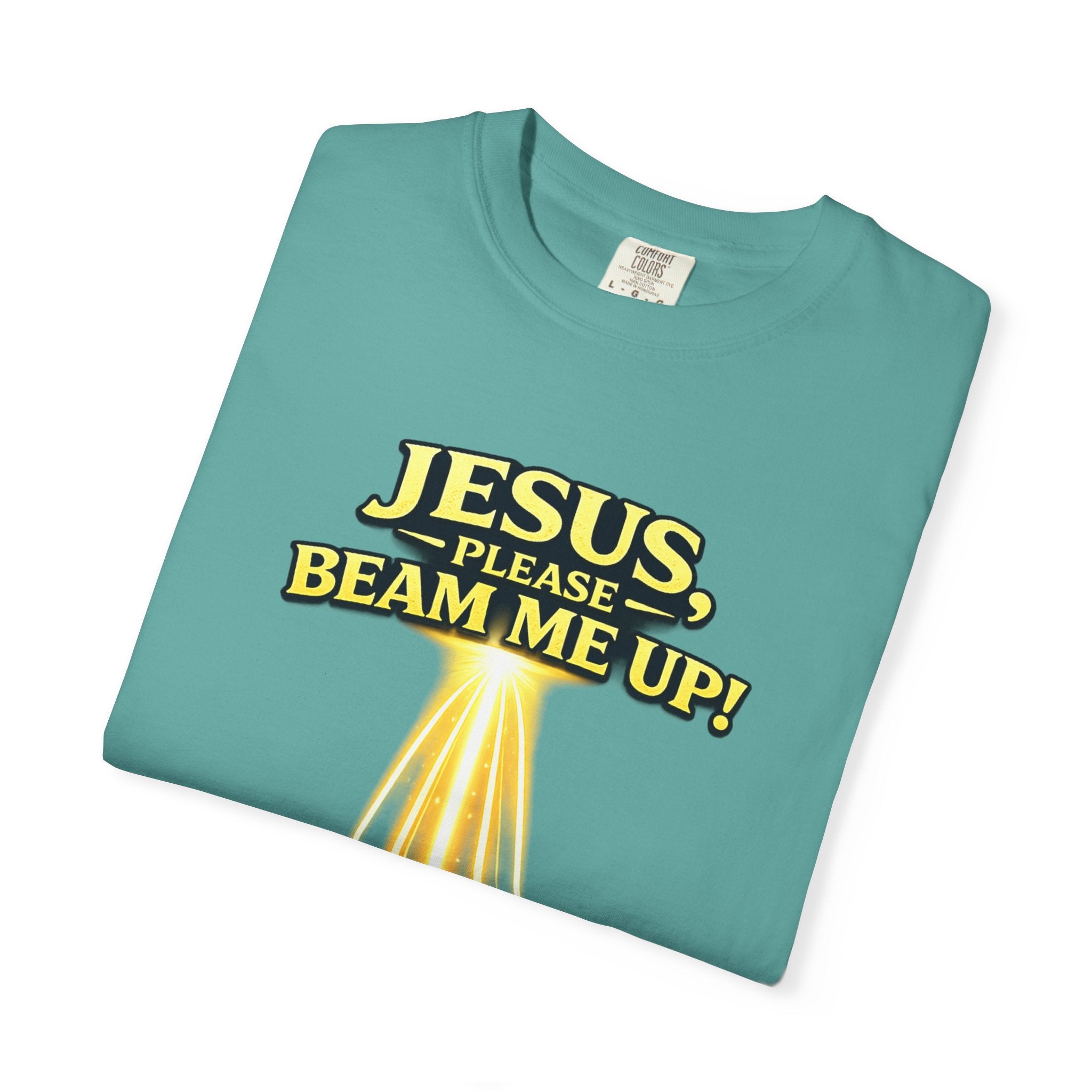 Jesus Please Beam Me Up T-Shirt — Christian Graphic Tee with Heavenly Beam