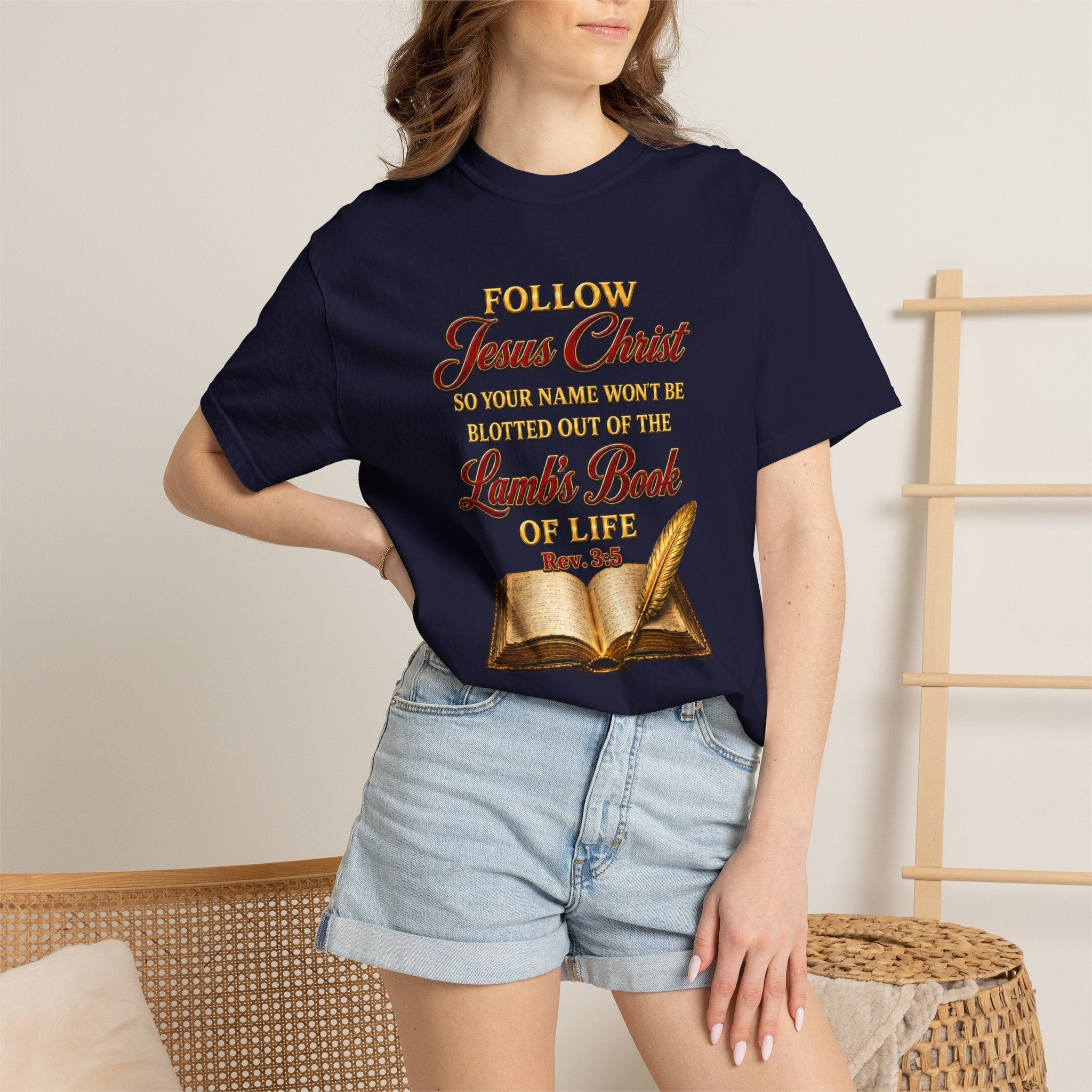 Christian T-Shirt - "Follow Jesus Christ" Bible Verse Graphic Tee (Book of Life)