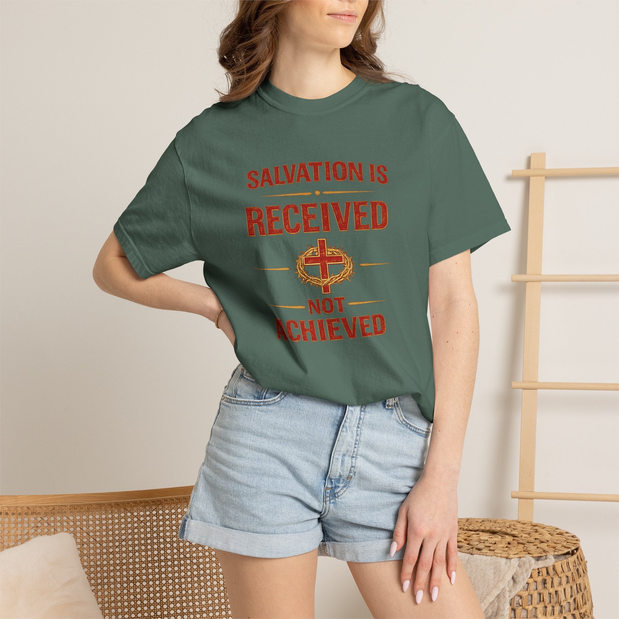 Salvation Is Received Not Achieved T-Shirt — Christian Faith Gospel Tee