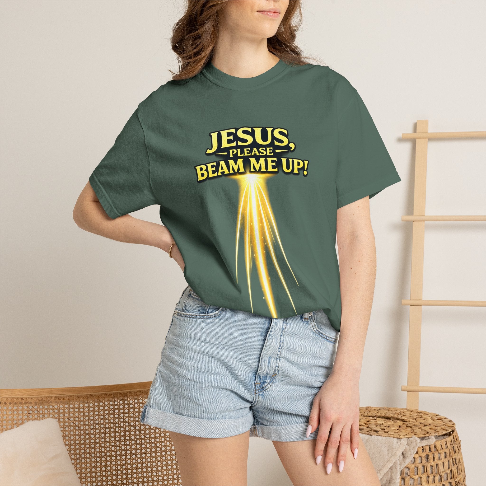 Jesus Please Beam Me Up T-Shirt — Christian Graphic Tee with Heavenly Beam