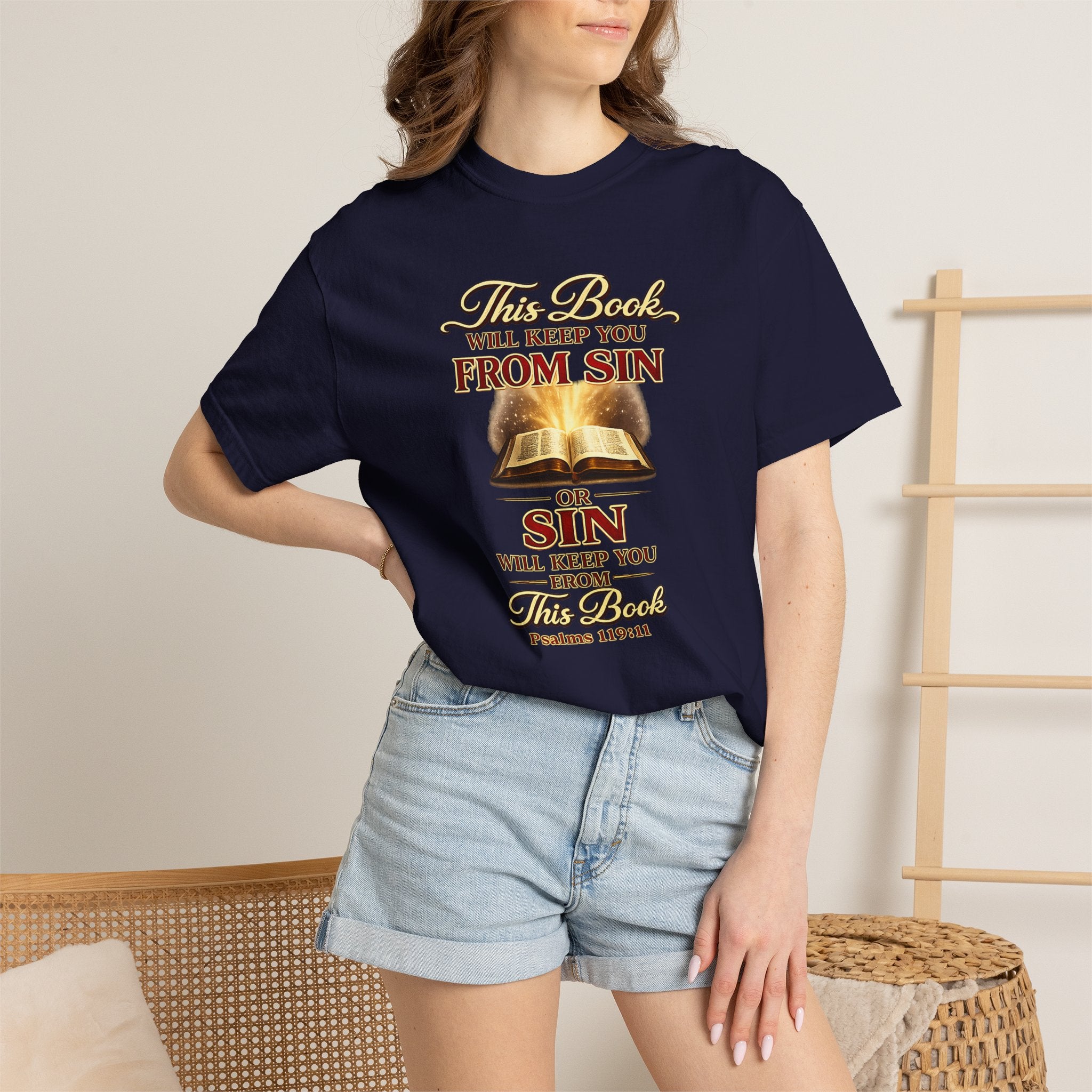 Bible Verse T-Shirt — "This Book Will Keep You From Sin" Psalm 119:11 Christian Tee