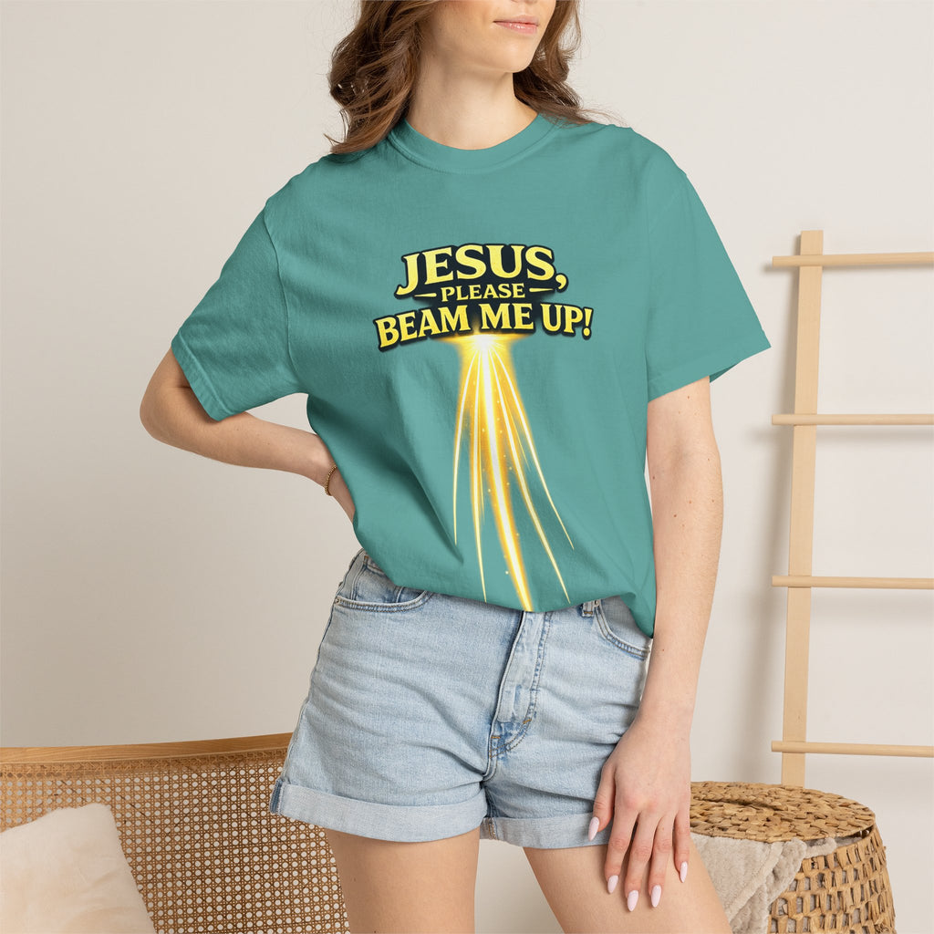 Jesus Please Beam Me Up T-Shirt — Christian Graphic Tee with Heavenly Beam