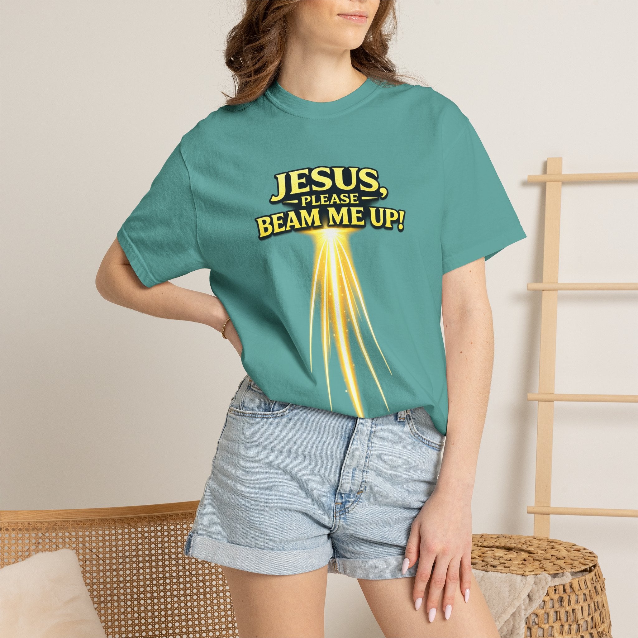 Jesus Please Beam Me Up T-Shirt — Christian Graphic Tee with Heavenly Beam