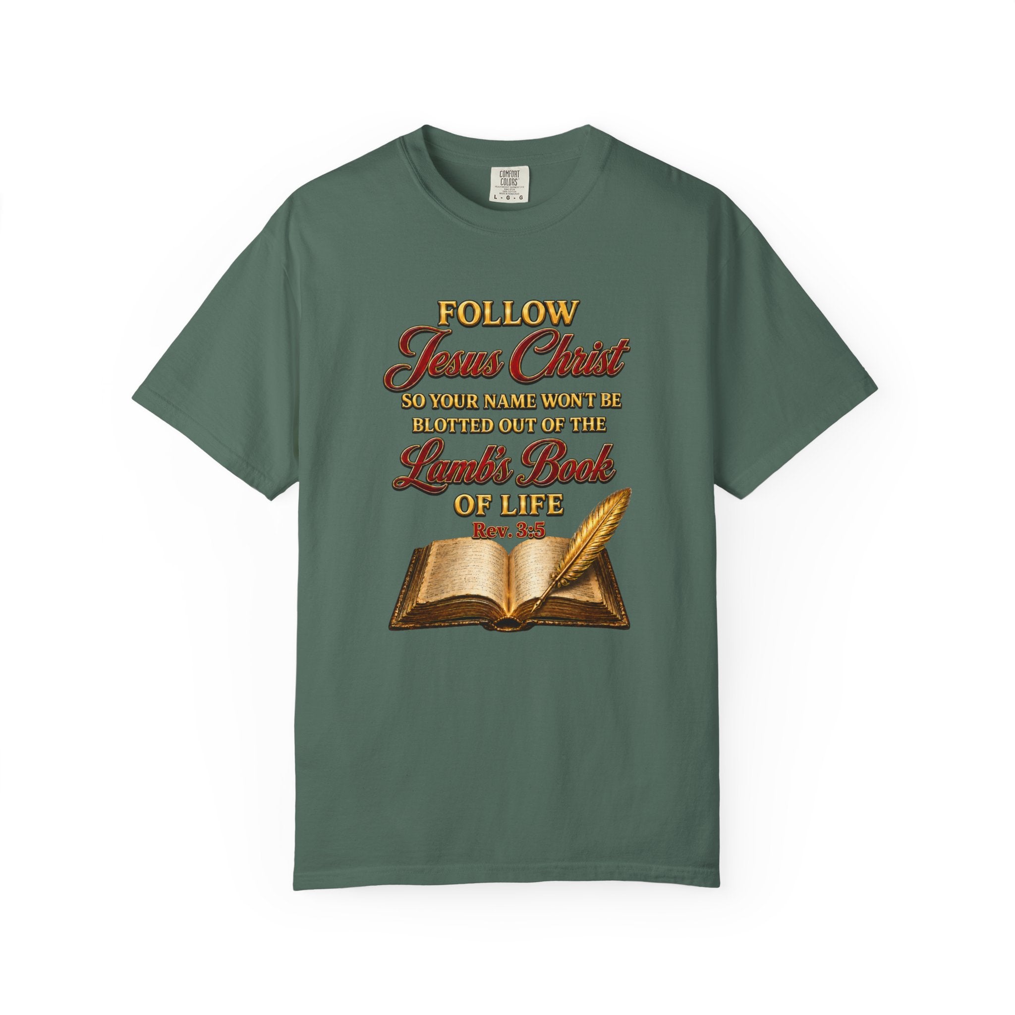 Christian T-Shirt - "Follow Jesus Christ" Bible Verse Graphic Tee (Book of Life)