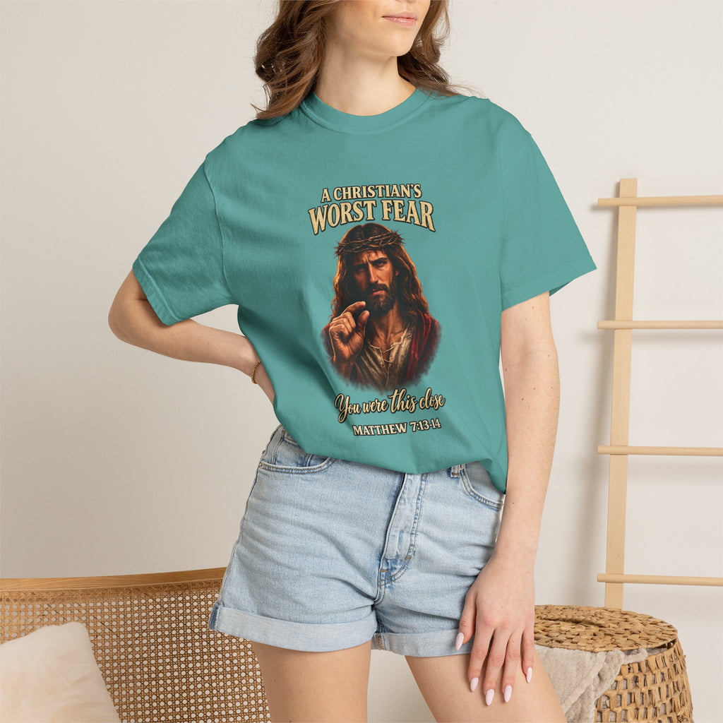 Christian T-Shirt "A Christian's Worst Fear" — Jesus Graphic Tee with "Full Armor of God" Back