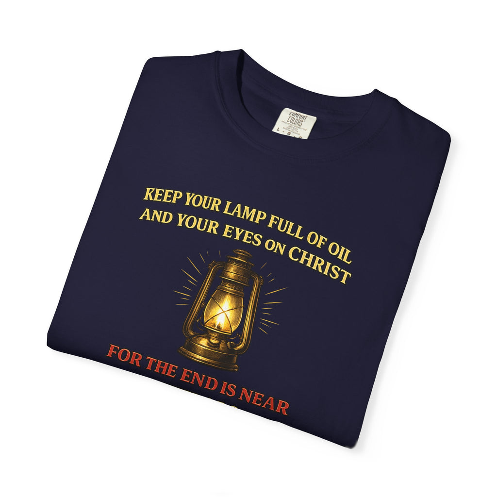 Christian Lantern T-Shirt — "Keep Your Lamp Full of Oil" Scripture Tee