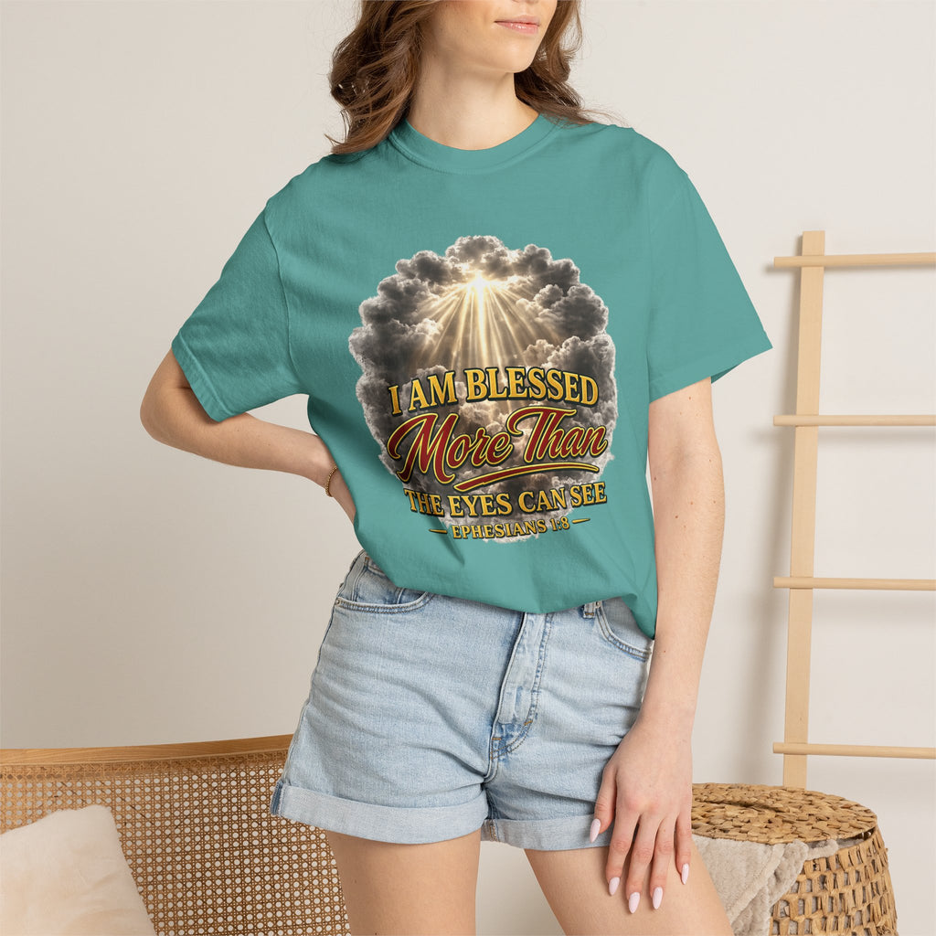 Blessed Beyond Sight T-Shirt — "I Am Blessed More Than The Eyes Can See" Christian Faith Tee