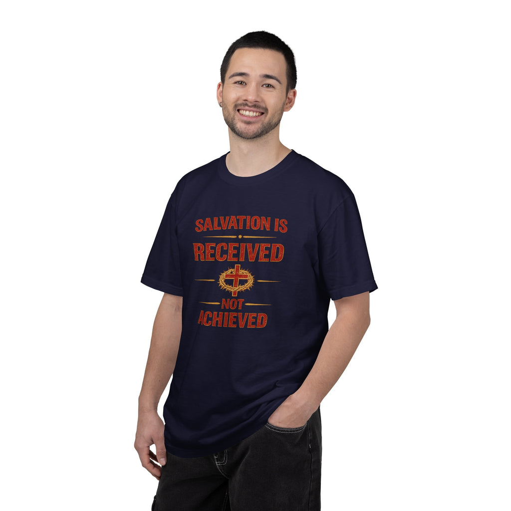 Salvation Is Received Not Achieved T-Shirt — Christian Faith Gospel Tee