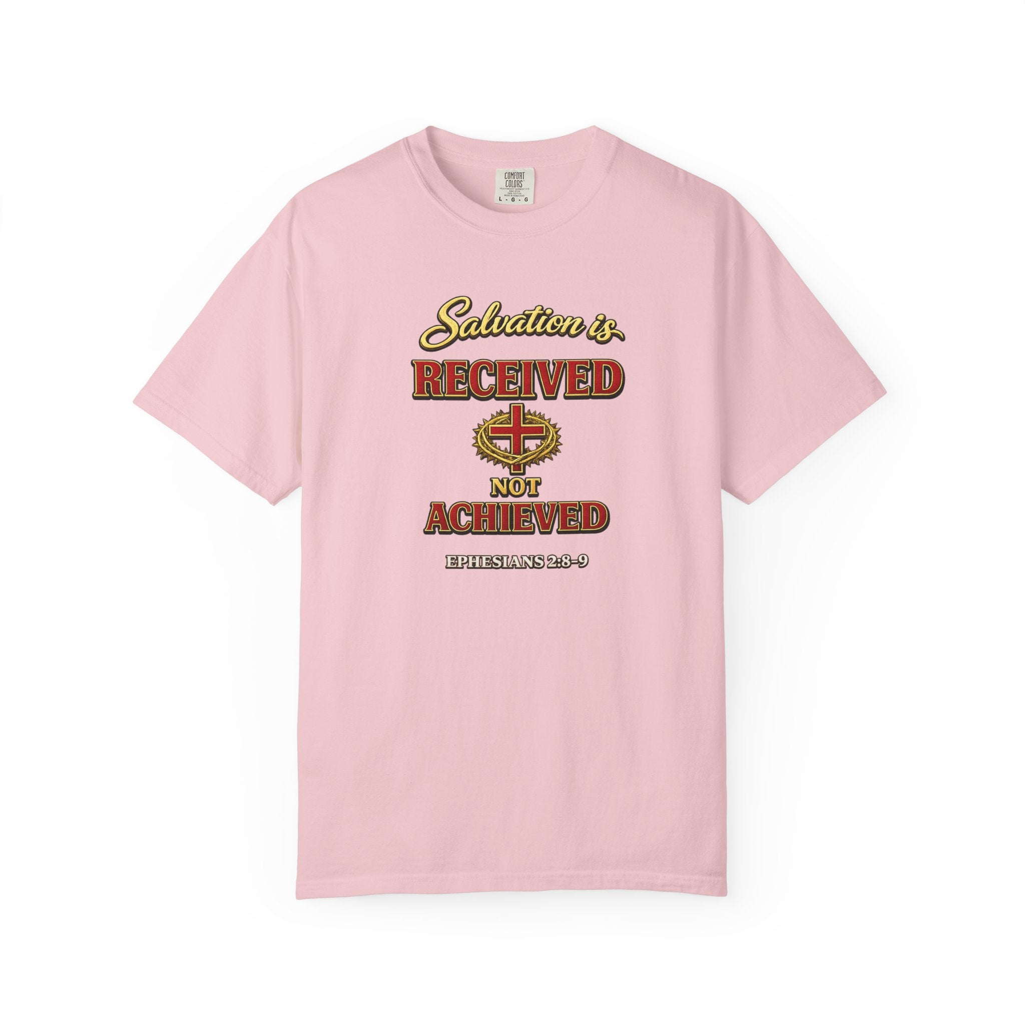 Faith T-Shirt — "Salvation Is Received Not Achieved" Christian Graphic Tee (Full Armor of God)