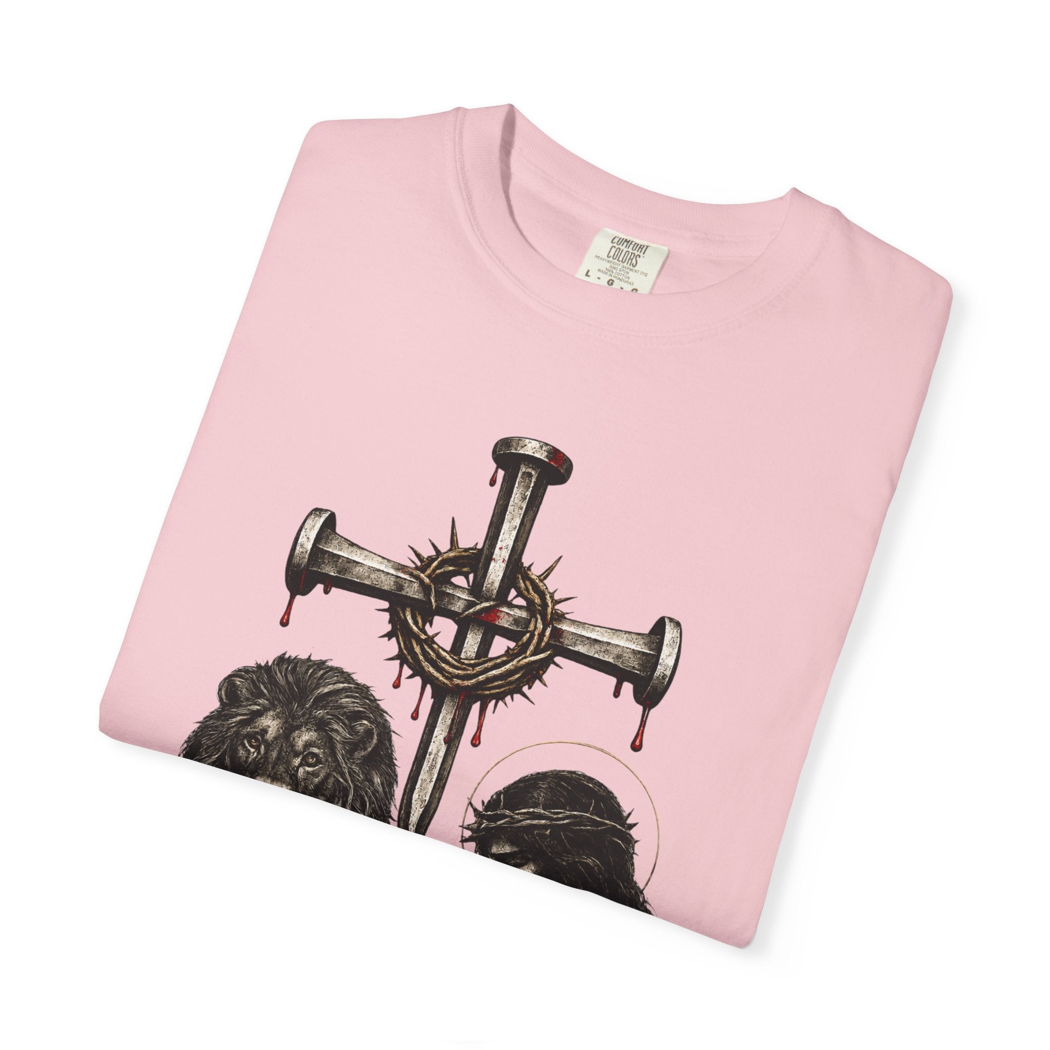 Revelation 5:5 Christian T-Shirt — Lion & Lamb Cross Design