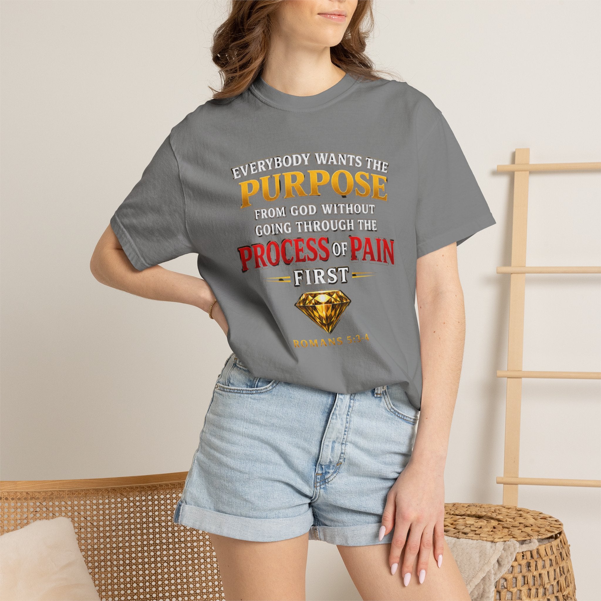 Purpose Through Pain T-Shirt — Romans 5:3-4 Inspirational Faith Tee